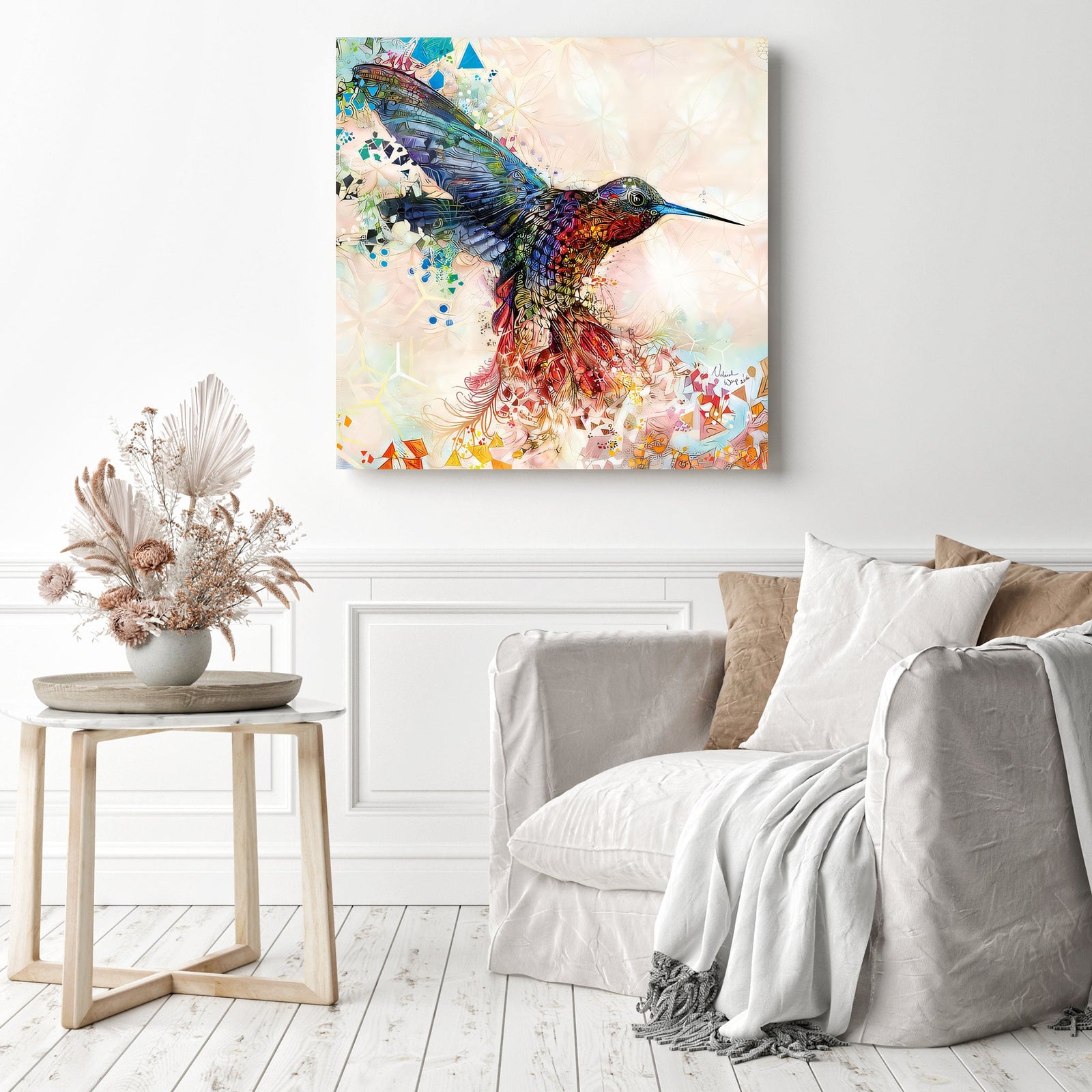 Hummingbird Mandala | Diamond Painting Displayed as Home Decor