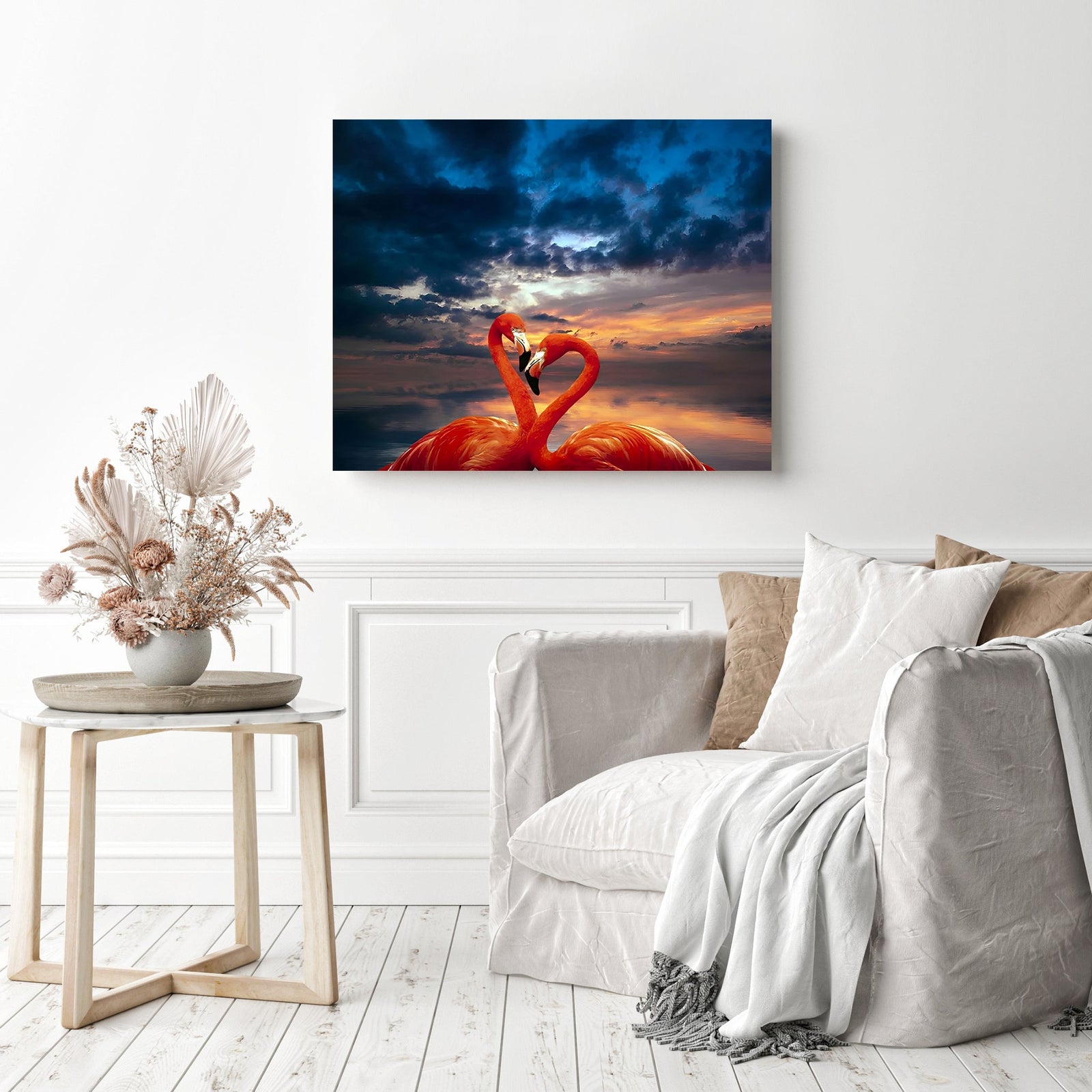 Flamingo at Sunset | Diamond Painting Displayed as Home Decor