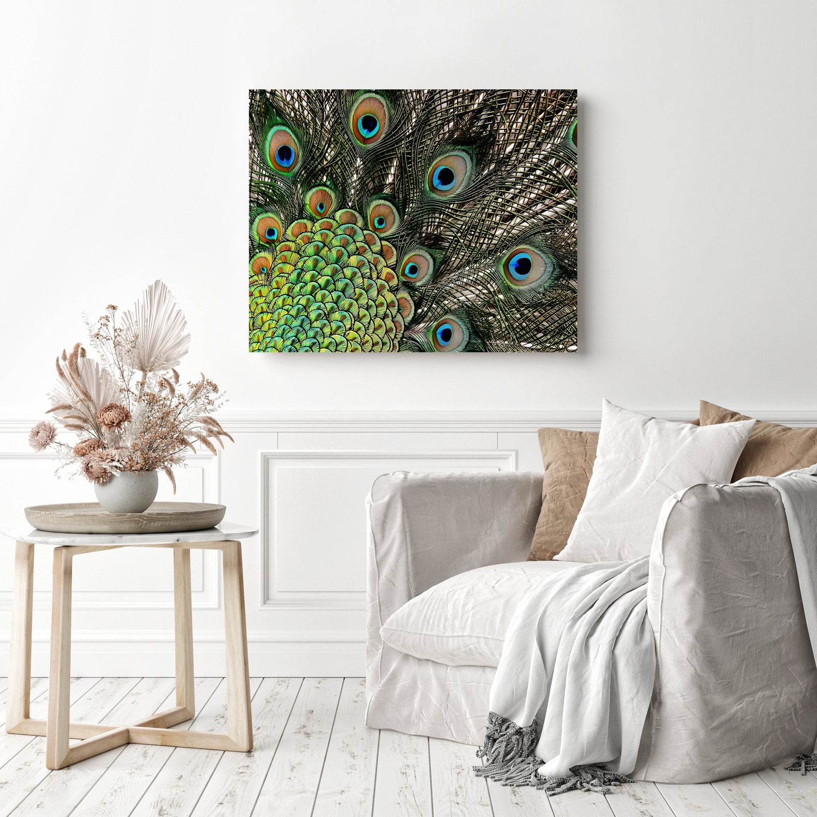 Peacock Feathers | Diamond Painting Displayed as Home Decor