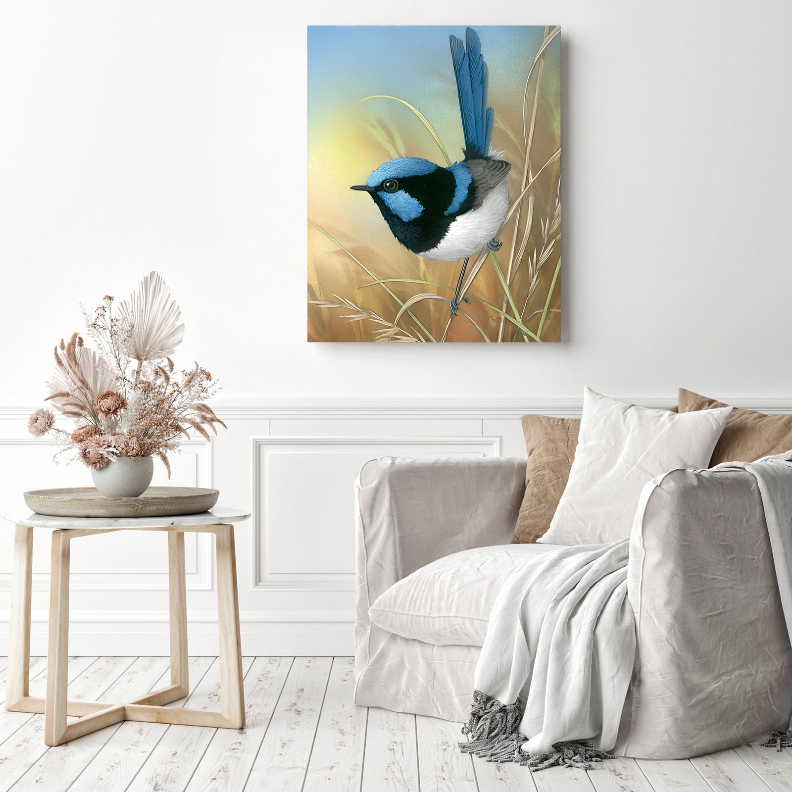 Blue Bird | Diamond Painting Displayed as Home Decor