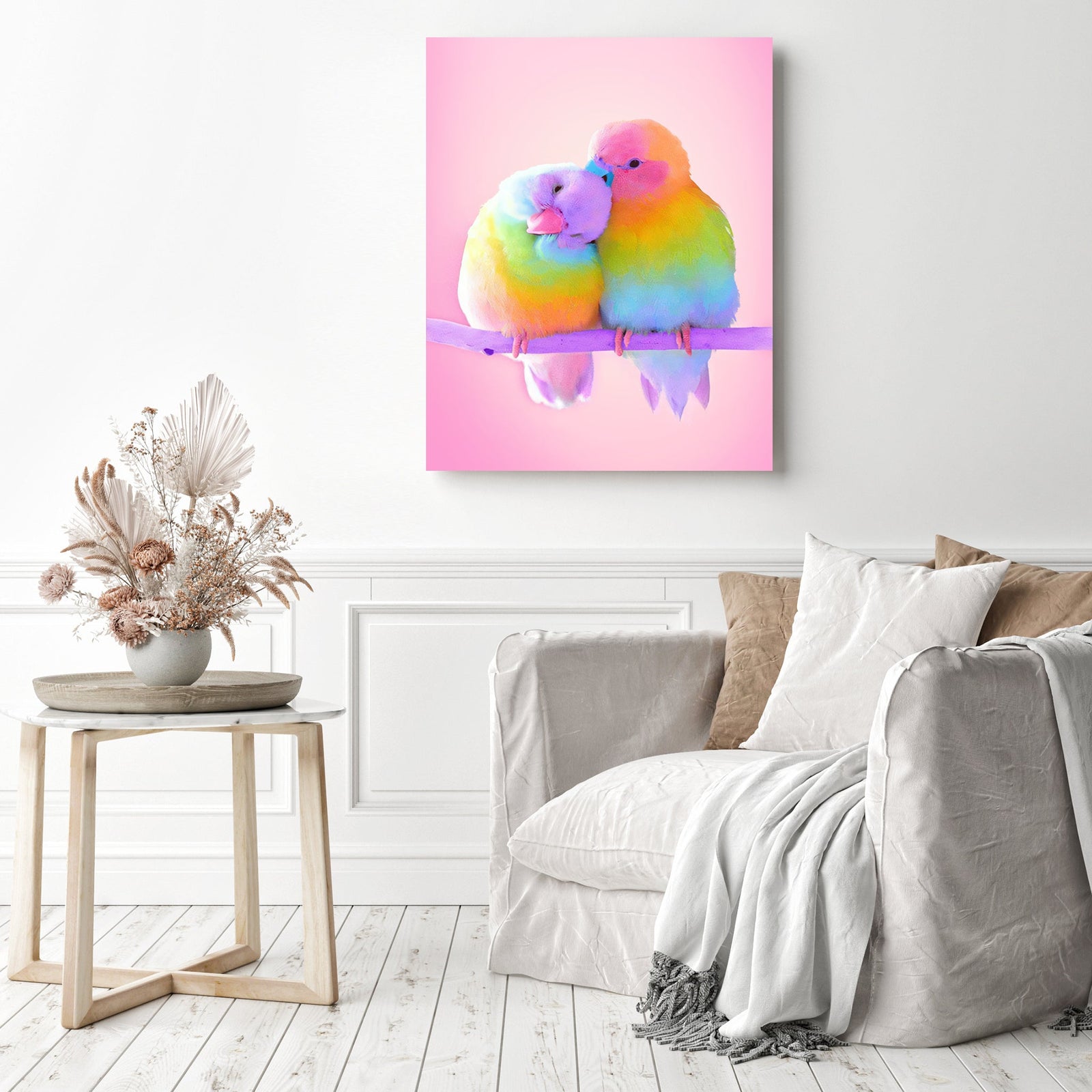 Colorful Parrots | Diamond Painting Displayed as Home Decor