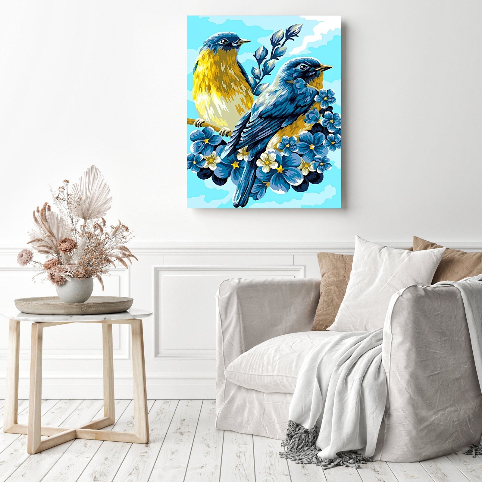 Love Birds Romance | Diamond Painting Displayed as Home Decor