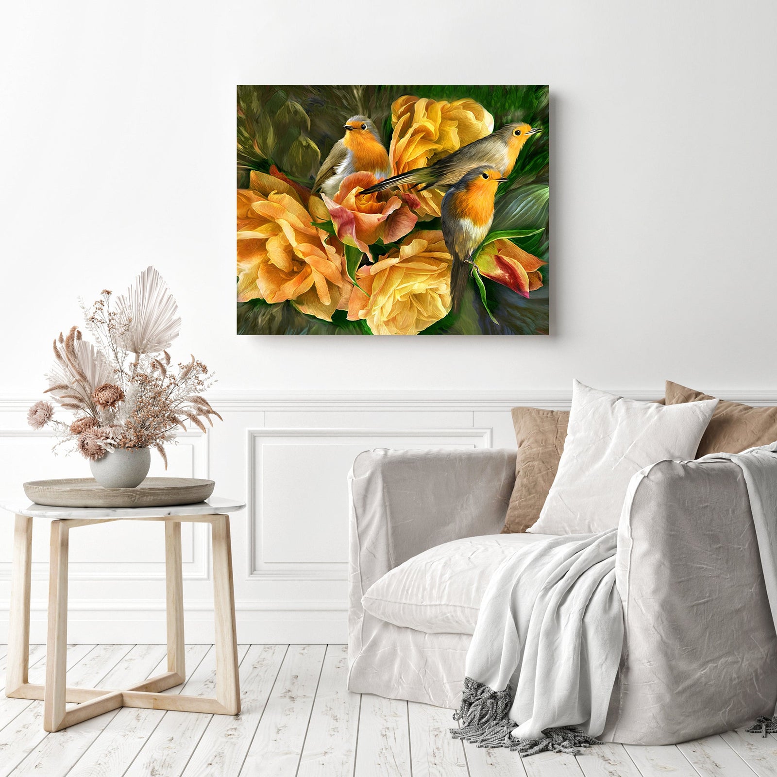 Roses and Birds | Diamond Painting Displayed as Home Decor