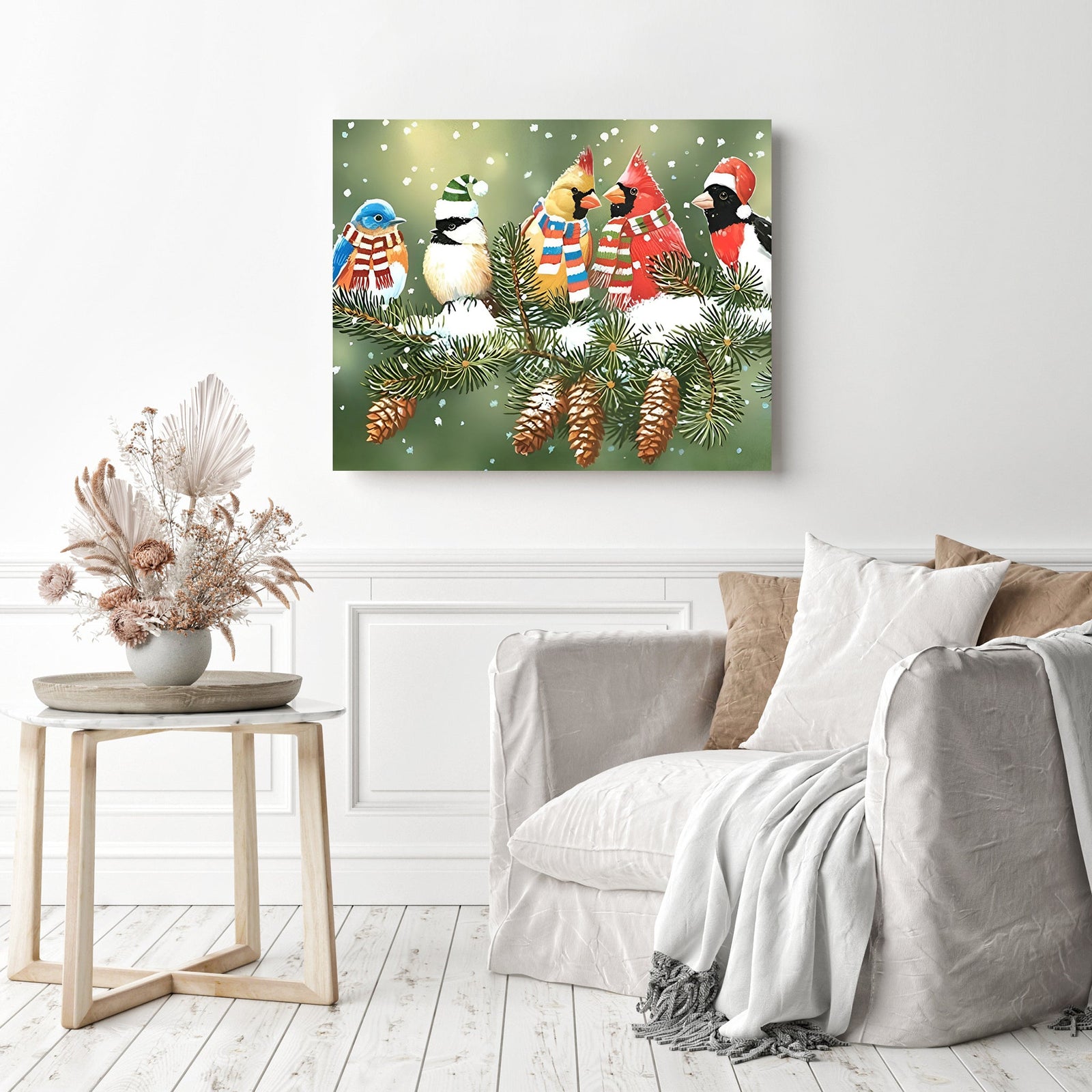 Snow Birds Winter | Diamond Painting Displayed as Home Decor