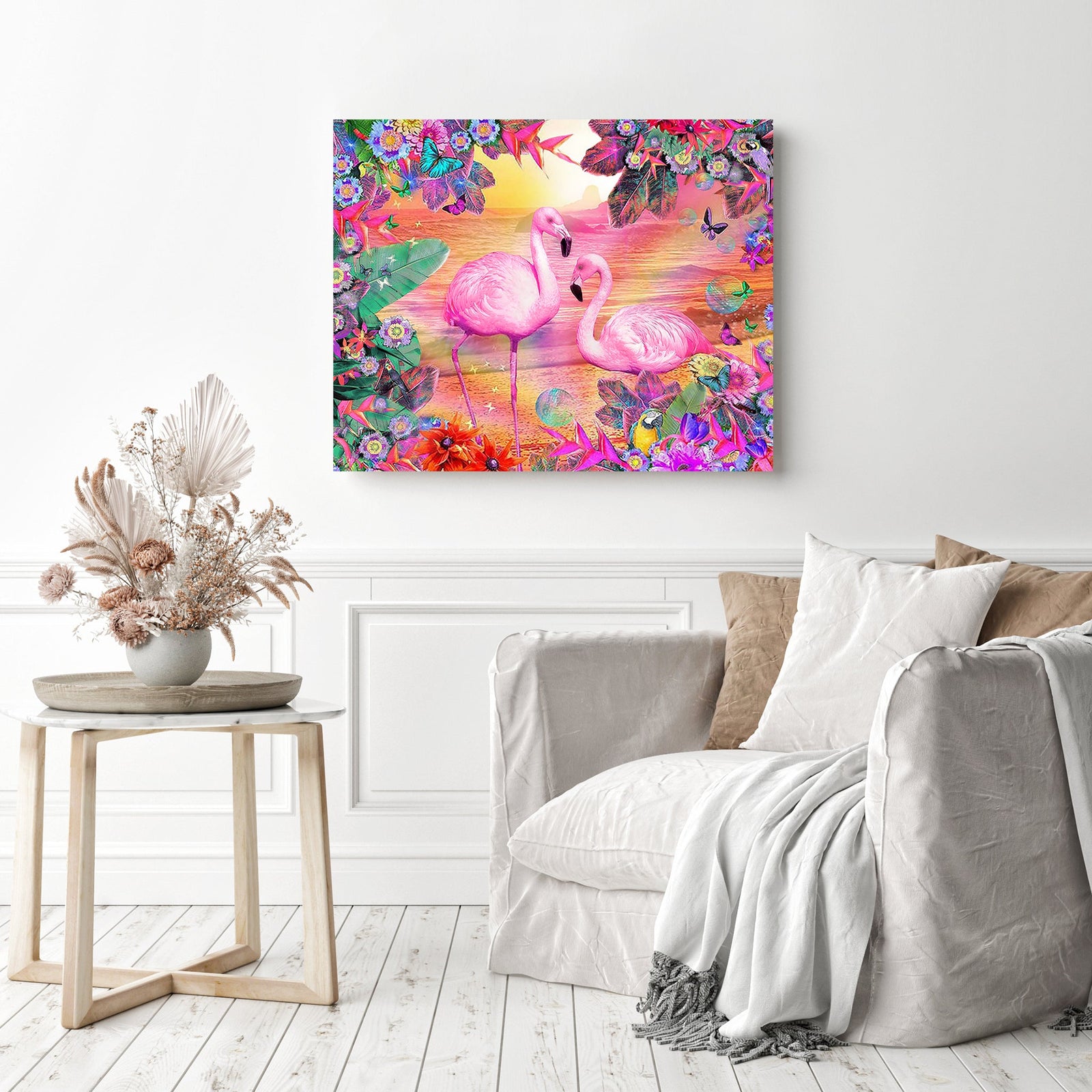 Flamingo Flowers | Diamond Painting Displayed as Home Decor