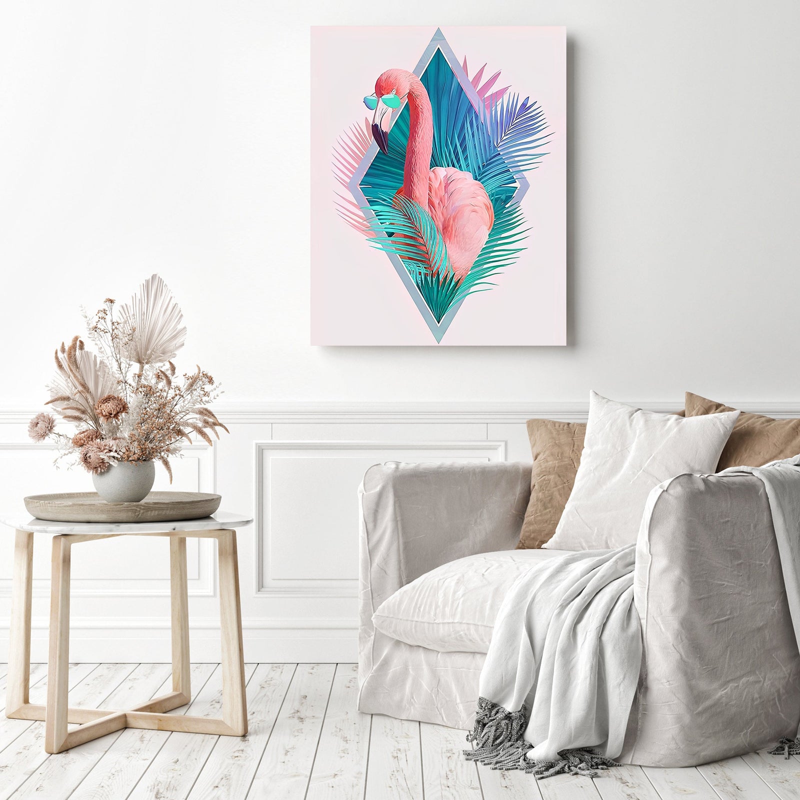 Abstract Flamingo | Diamond Painting Displayed as Home Decor