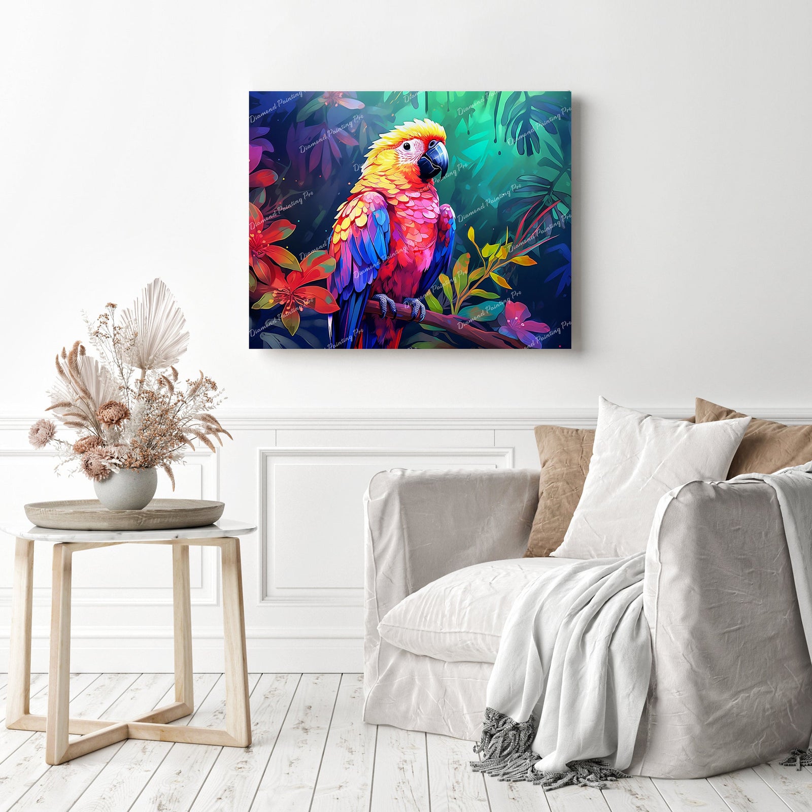 Parrot Dreamscape | Diamond Painting Displayed as Home Decor