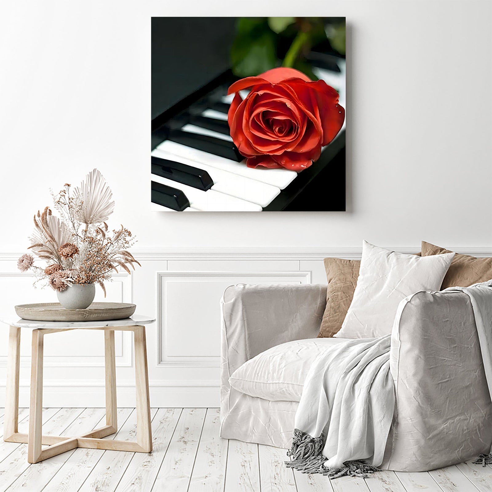 Black Piano Flower | Diamond Painting Displayed as Home Decor