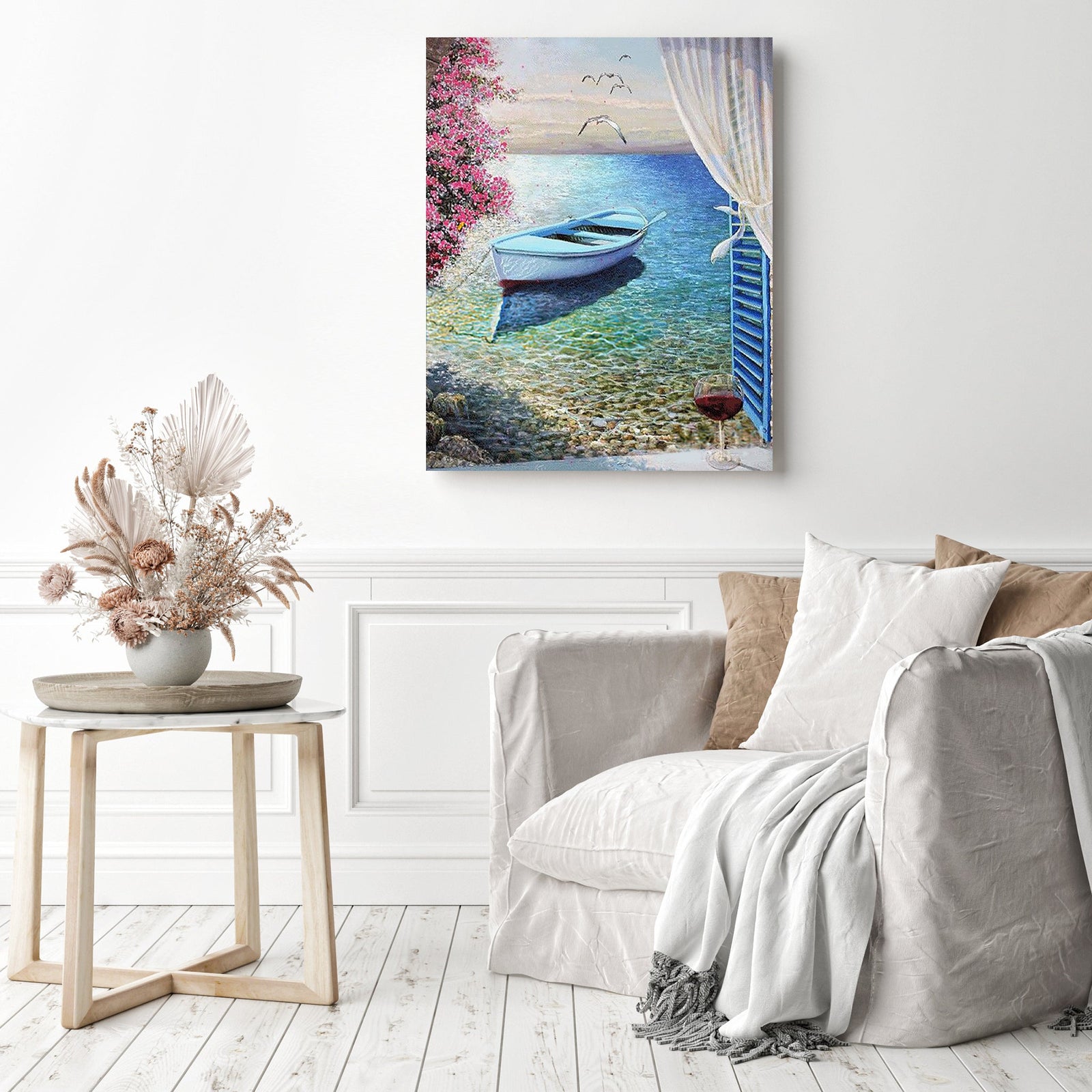 Peaceful Boats | Diamond Painting Displayed as Home Decor