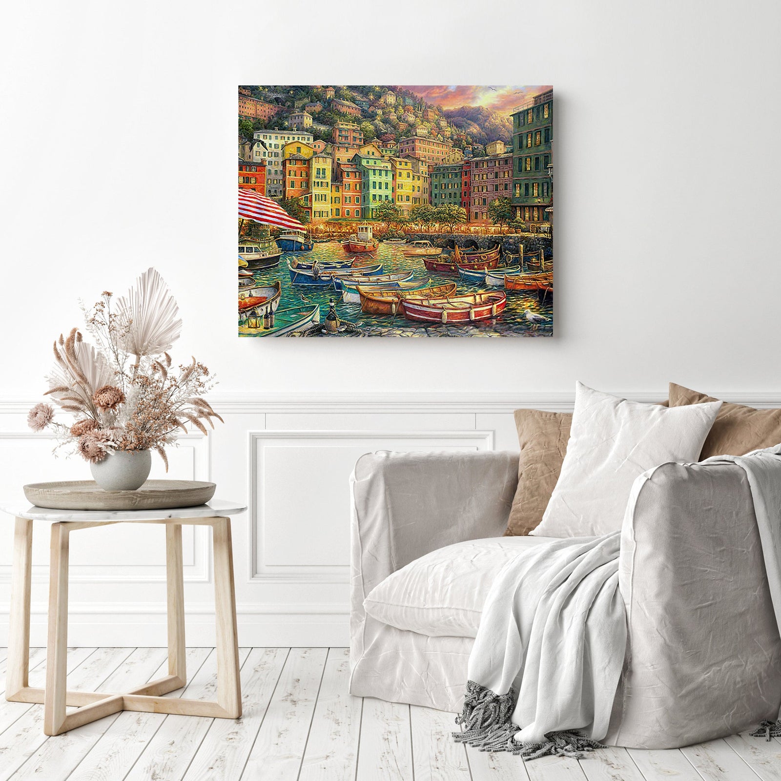 Harbor Boats | Diamond Painting Displayed as Home Decor