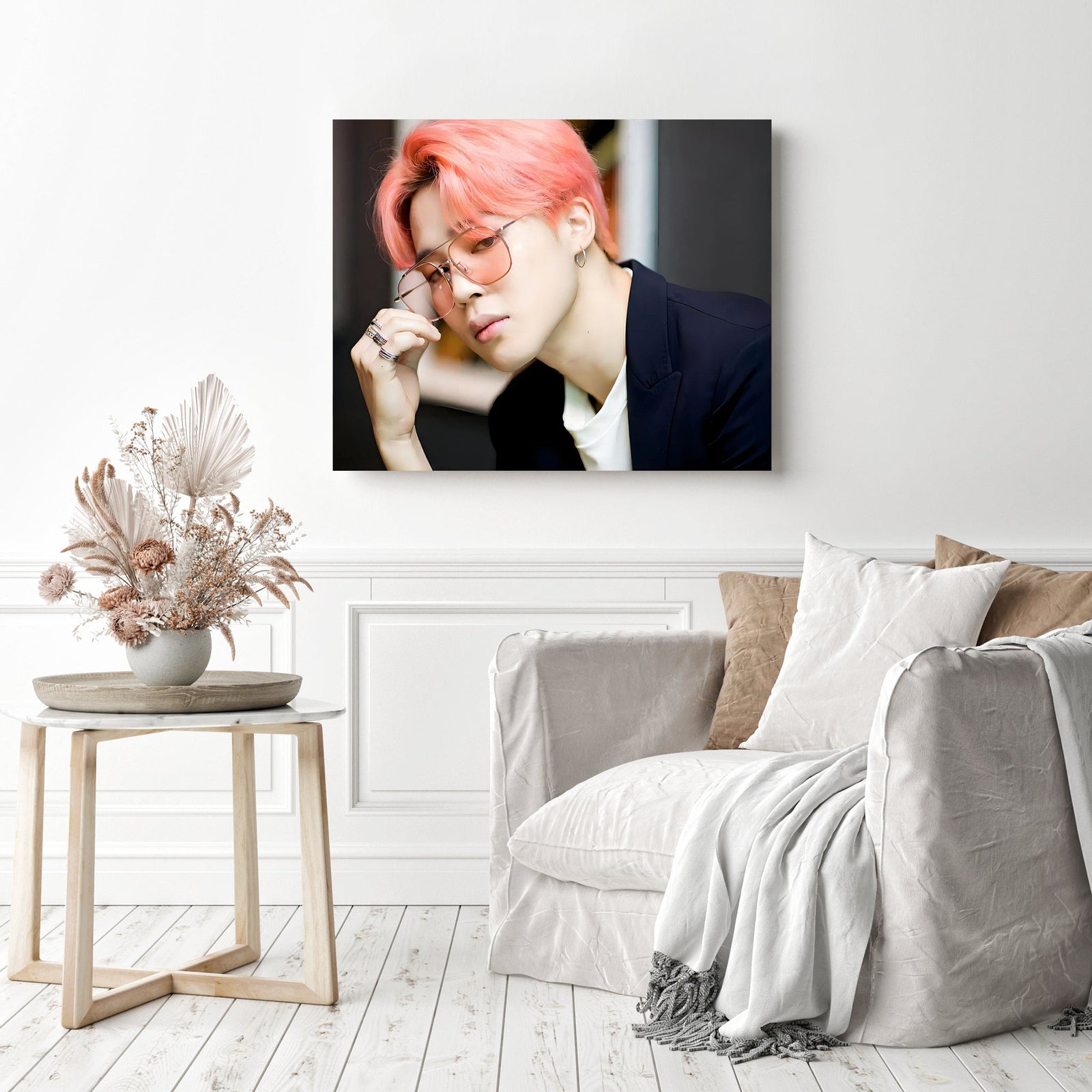 BTS Jimin with Pink Hair | Diamond Painting Displayed as Home Decor