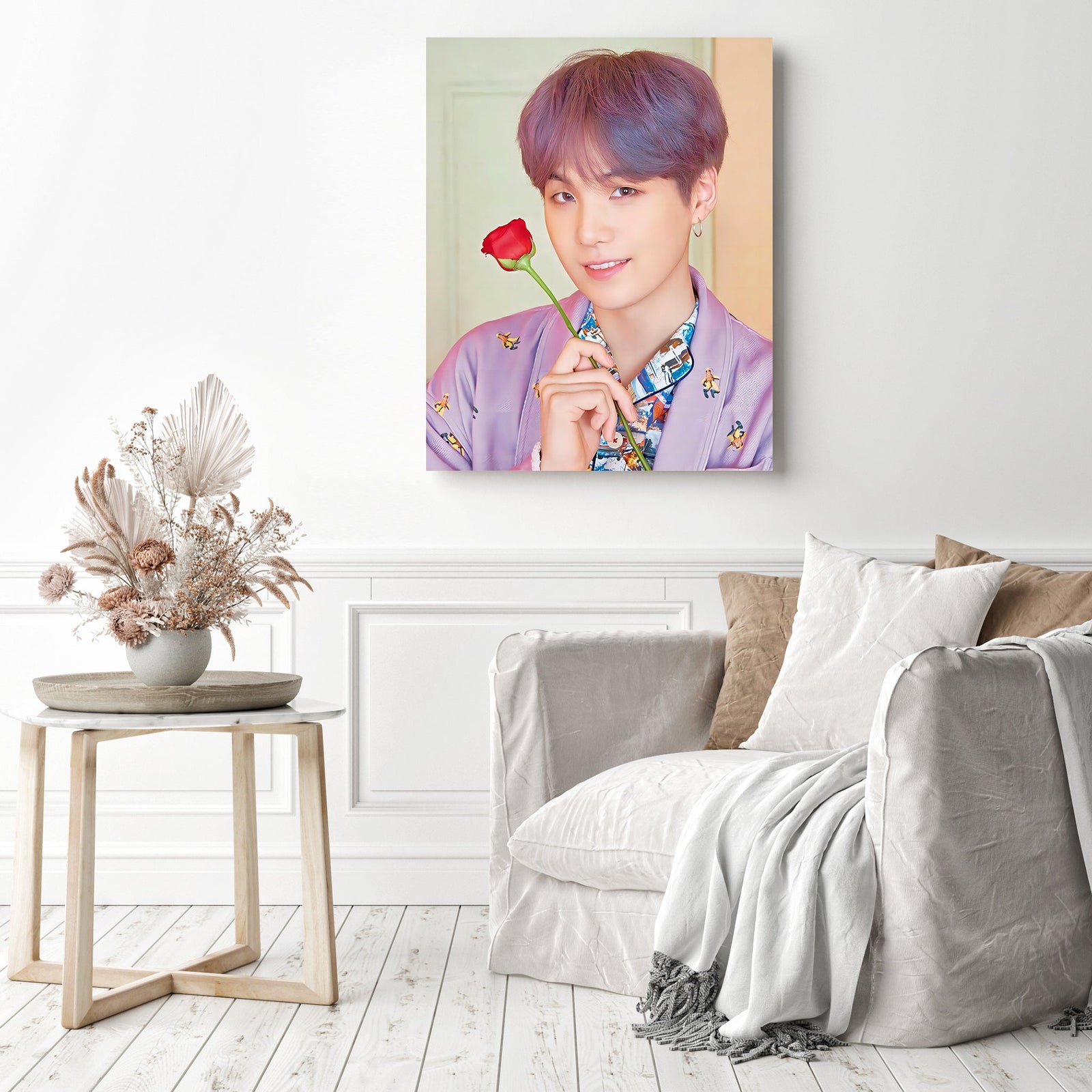 BTS Suga and Rose | Diamond Painting Displayed as Home Decor