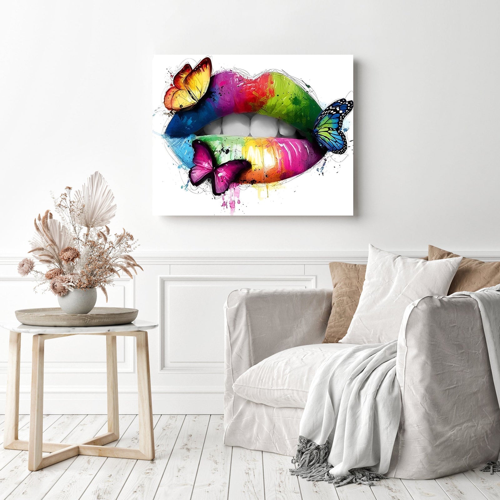 Butterflies on Lips | Diamond Painting Displayed as Home Decor