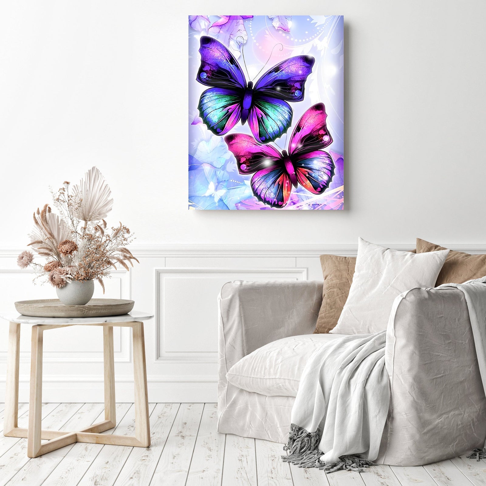 Butterflies in Grace | Diamond Painting Displayed as Home Decor