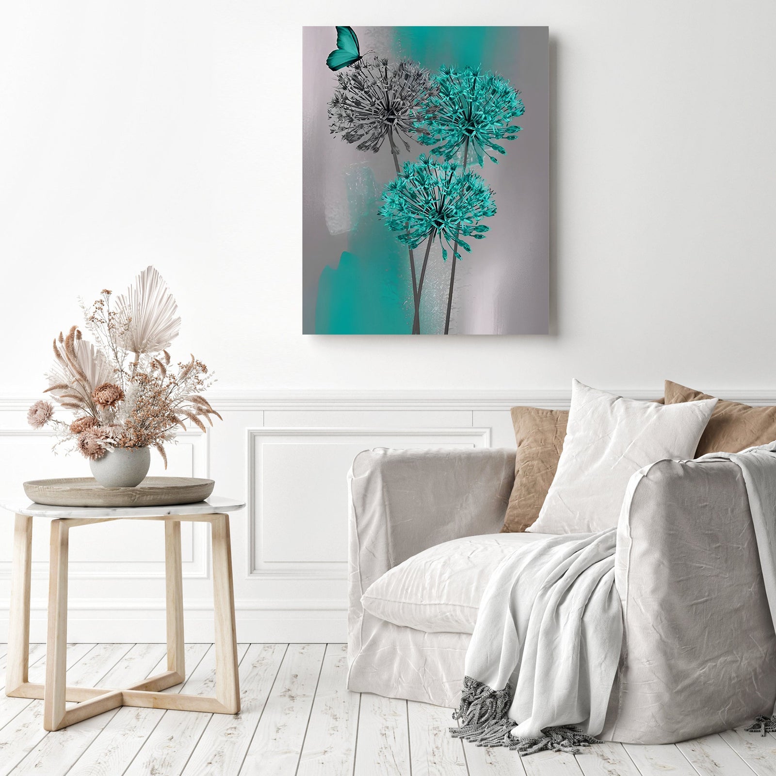 Butterfly on Dandelion | Diamond Painting Displayed as Home Decor