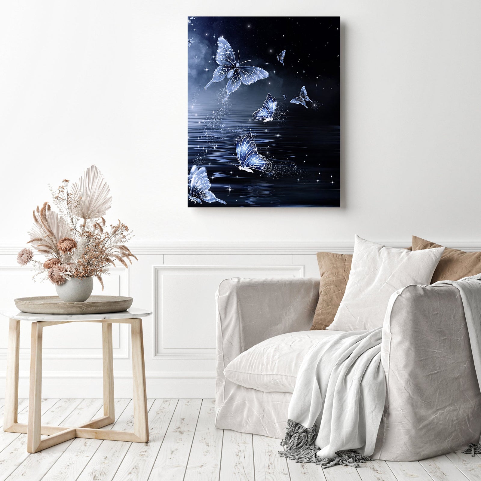 Butterflies with Glow| Diamond Painting Displayed as Home Decor