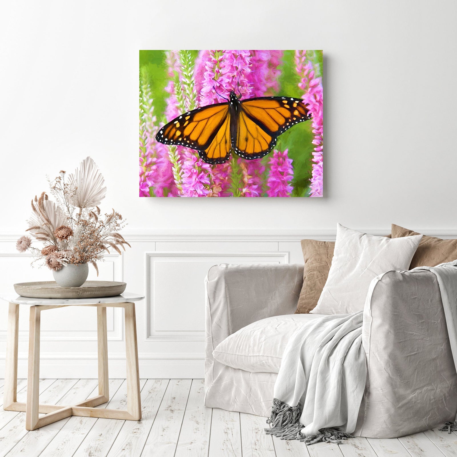 Golden Wings in Blooms | Diamond Painting Displayed as Home Decor