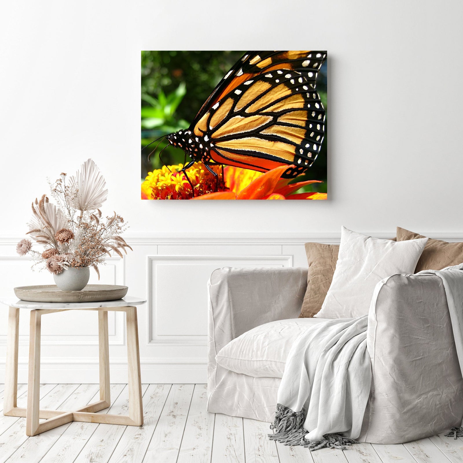 Golden Wings in Bloom | Diamond Painting Displayed as Home Decor