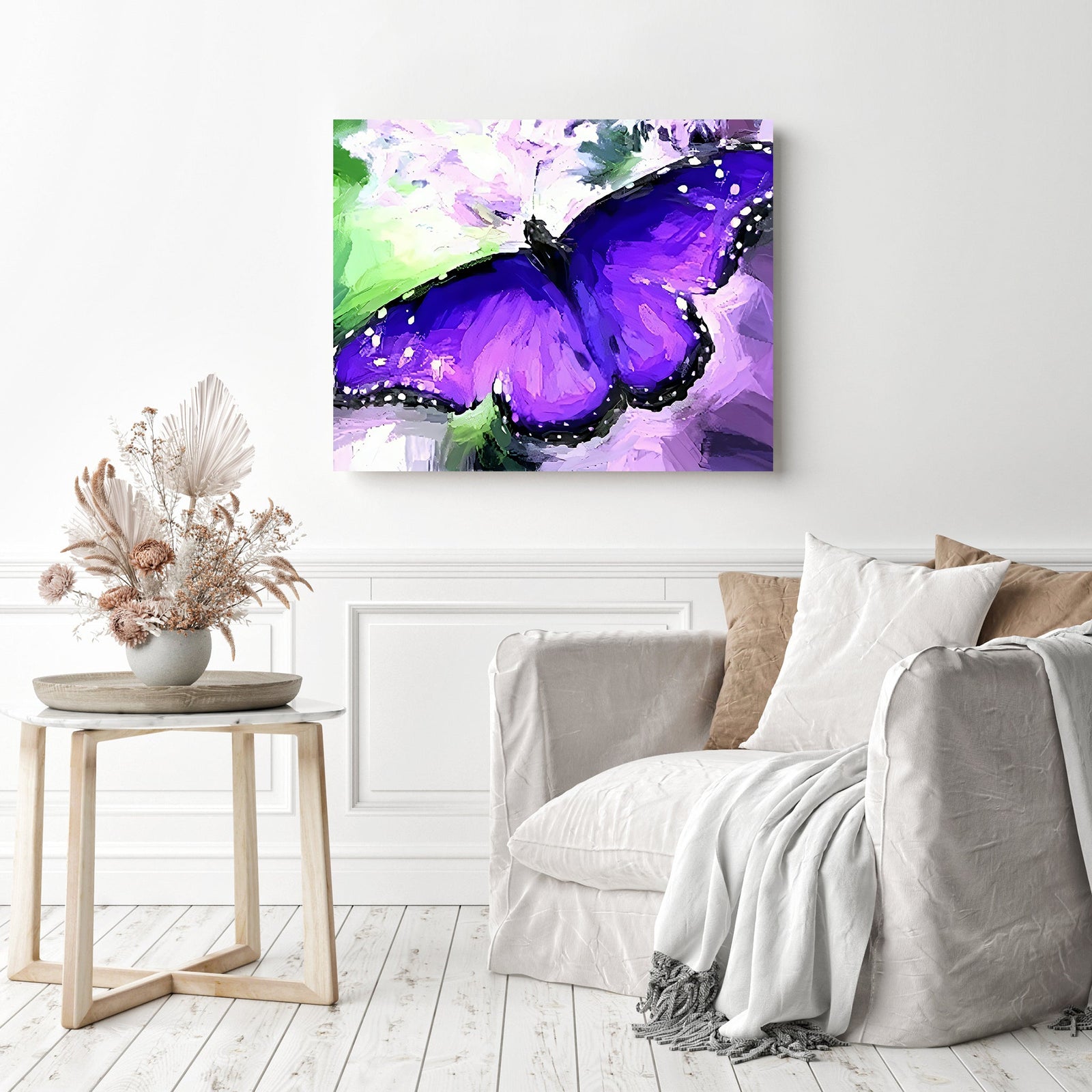 Purple Butterfly Dream | Diamond Painting Displayed as Home Decor