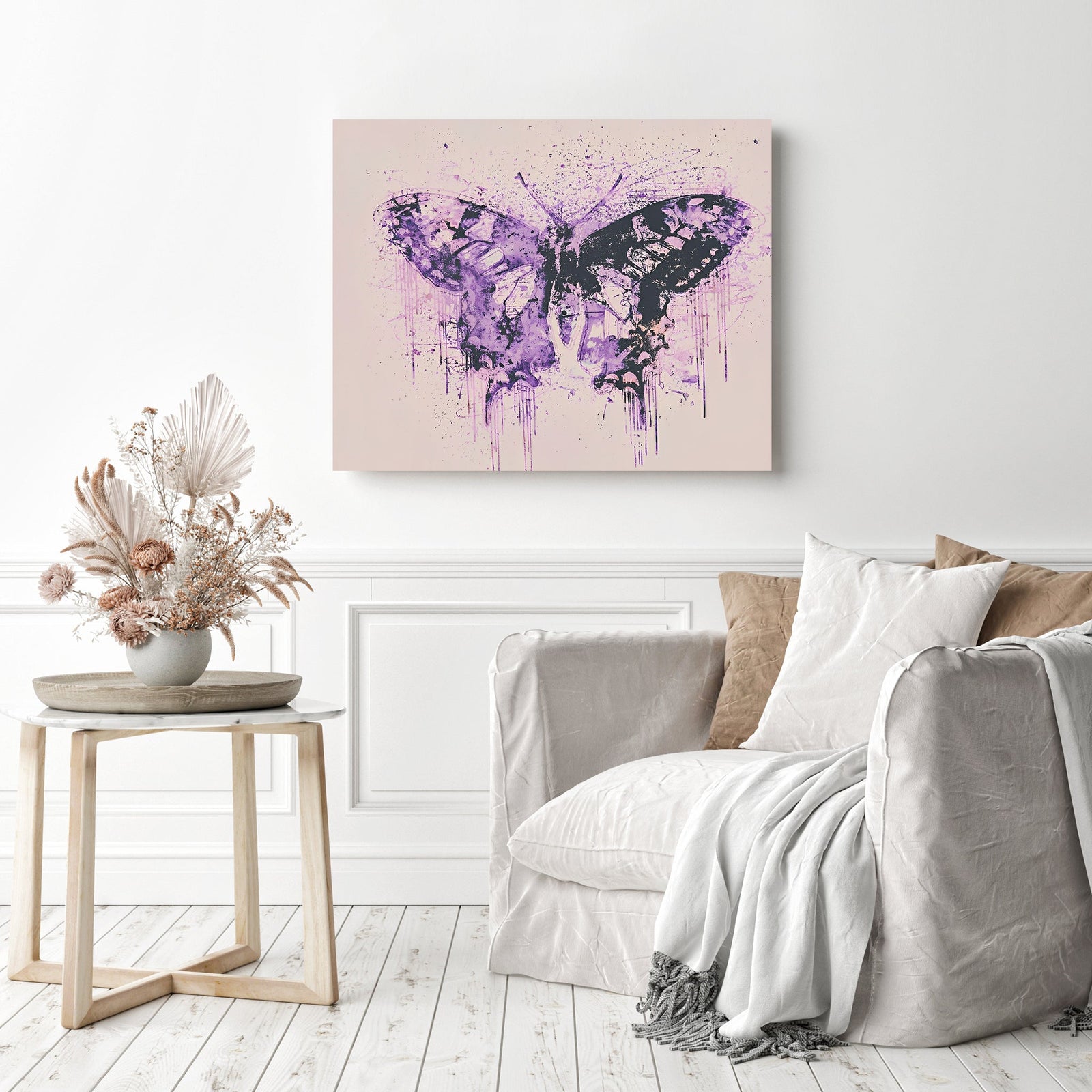 Abstract Purple Butterfly | Diamond Painting Displayed as Home Decor