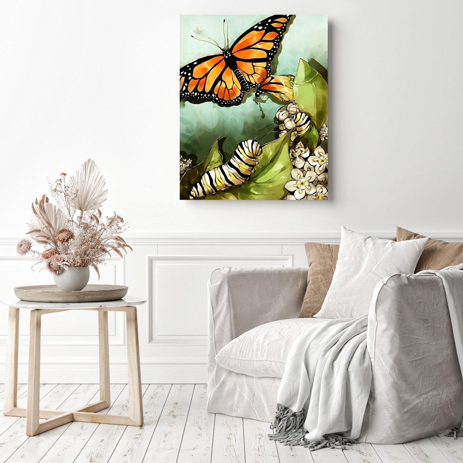 The Metamorphosis of the Monarch Butterfly | Diamond Painting Displayed as Home Decor