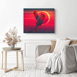 Cardinal Bird under the Red Moon | Diamond Painting Displayed as Home Decor