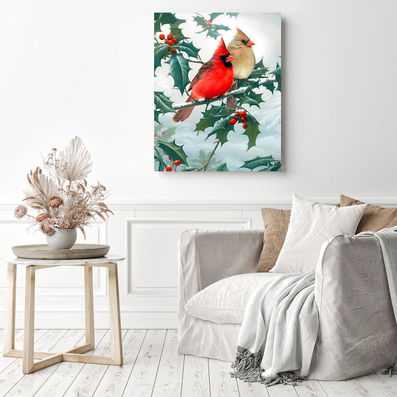 Cardinal Bird Christmas | Diamond Painting Displayed as Home Decor