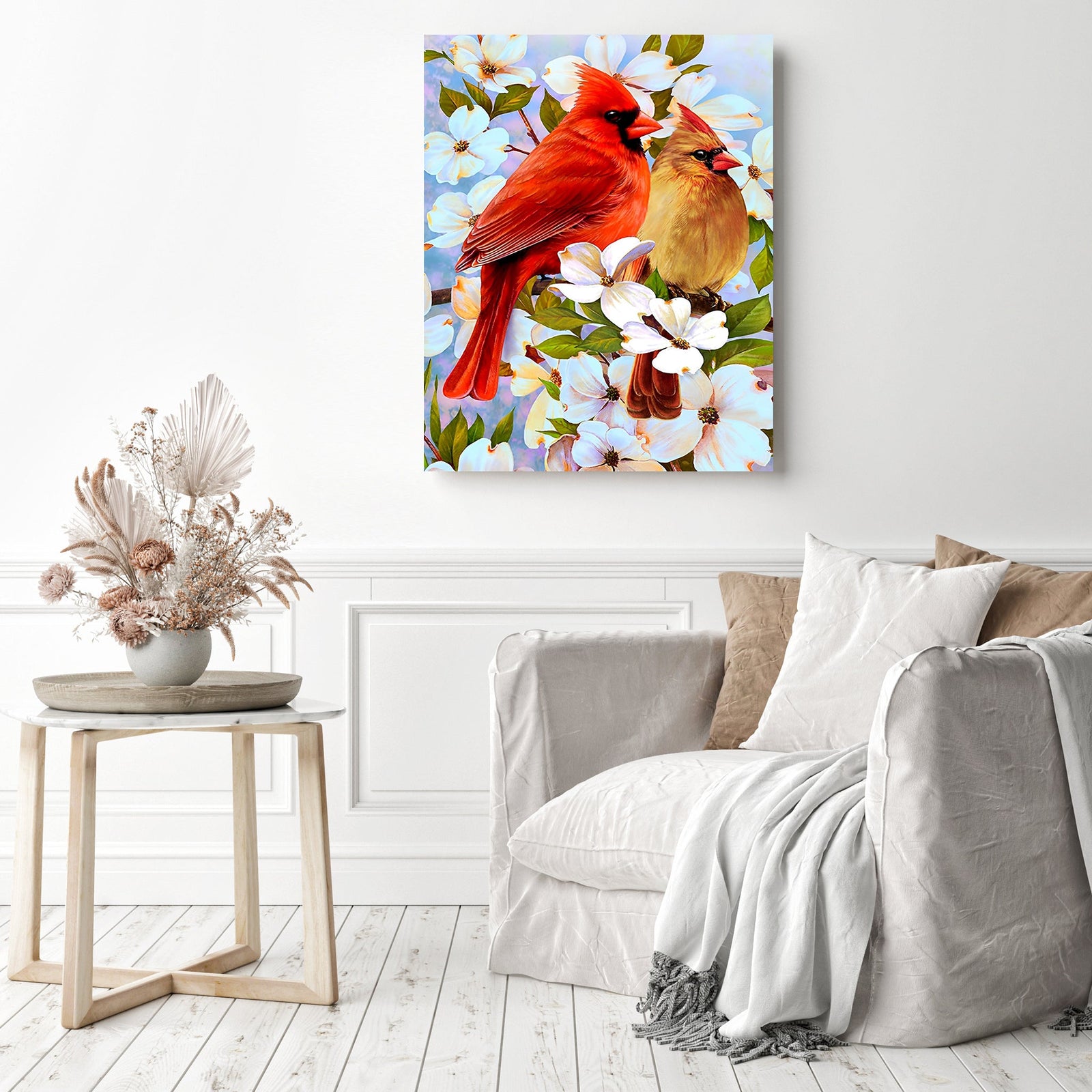 Cardinal Blossom Painting | Diamond Painting Displayed as Home Decor