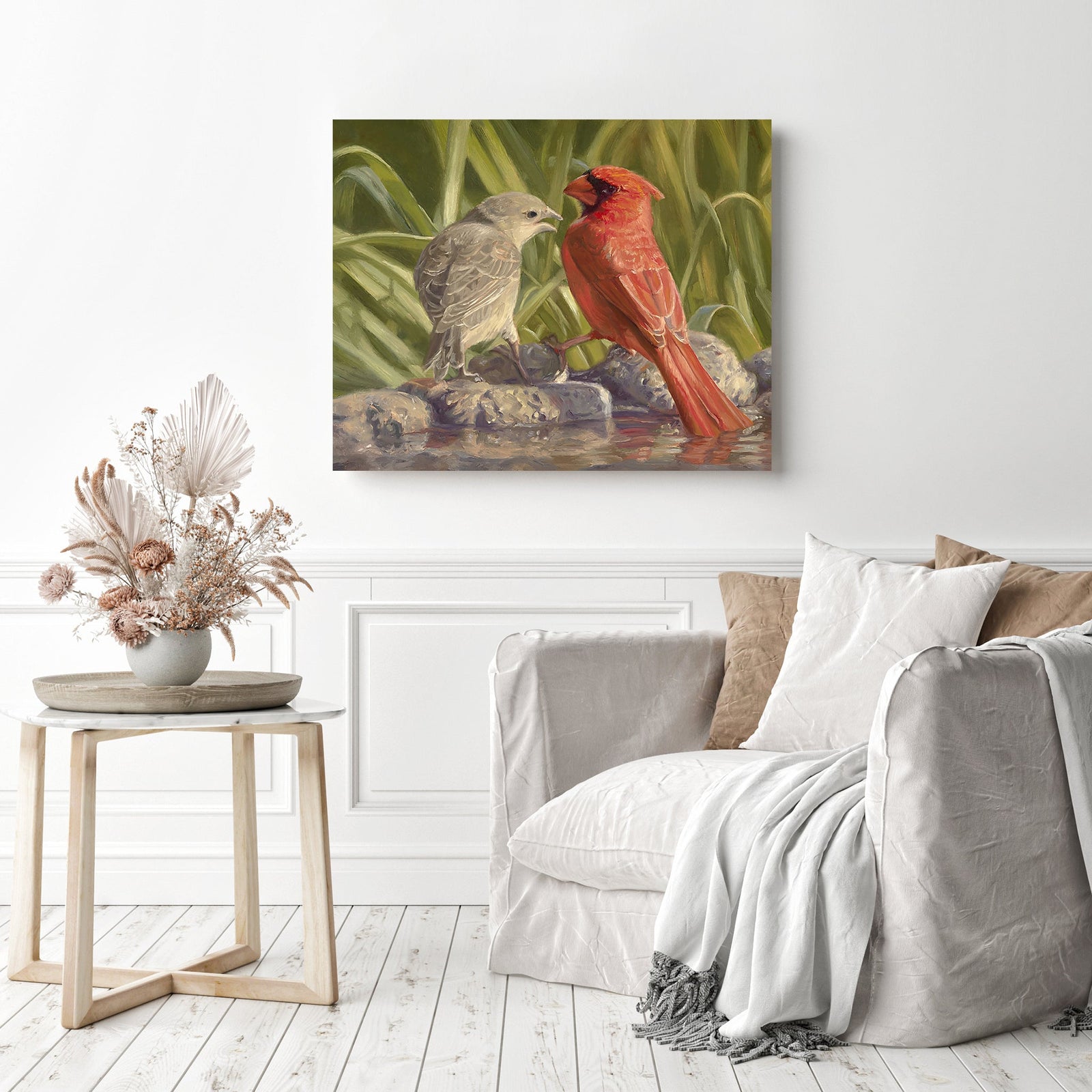 Cardinal Couple | Diamond Painting Displayed as Home Decor