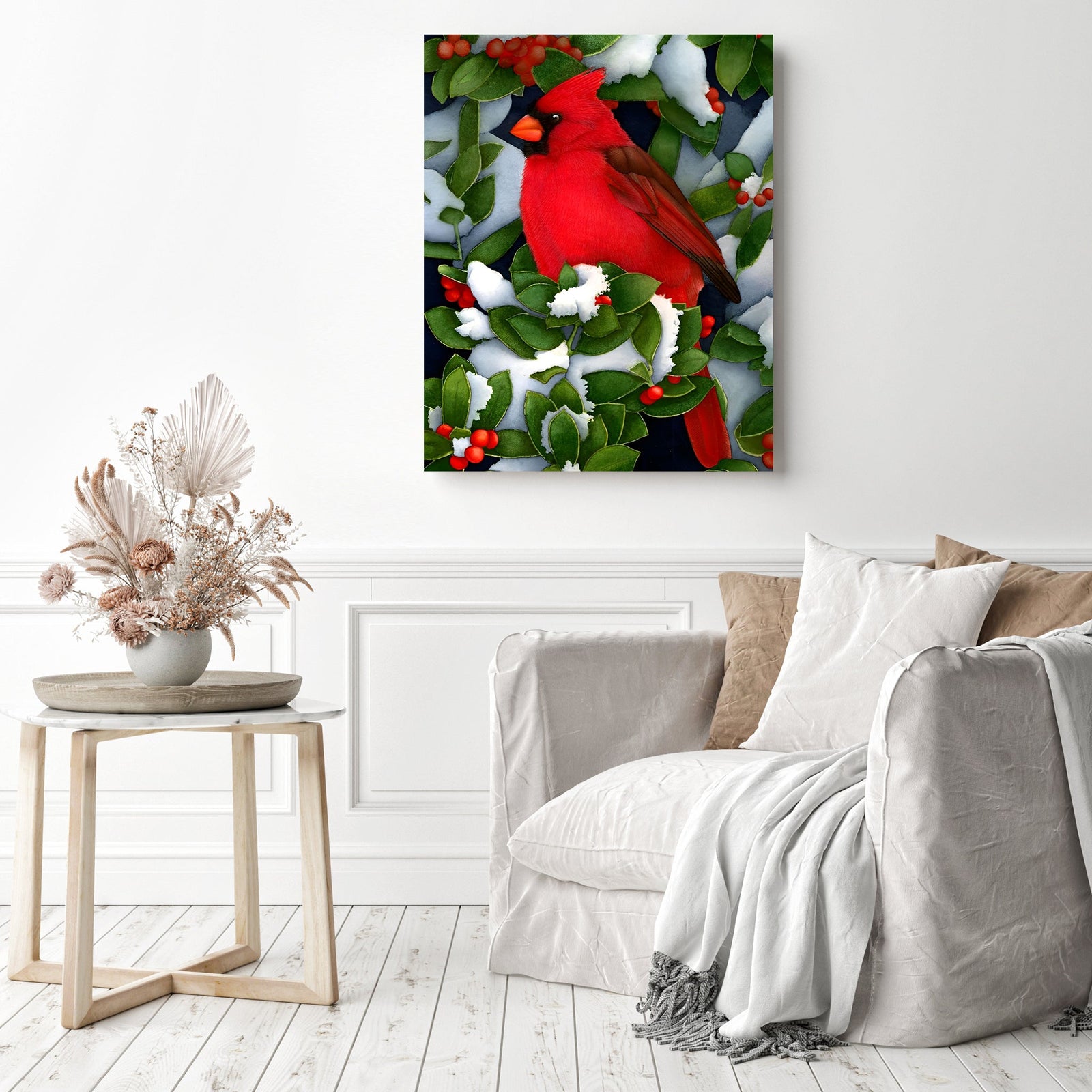 Berry Tree Cardinals | Diamond Painting Displayed as Home Decor