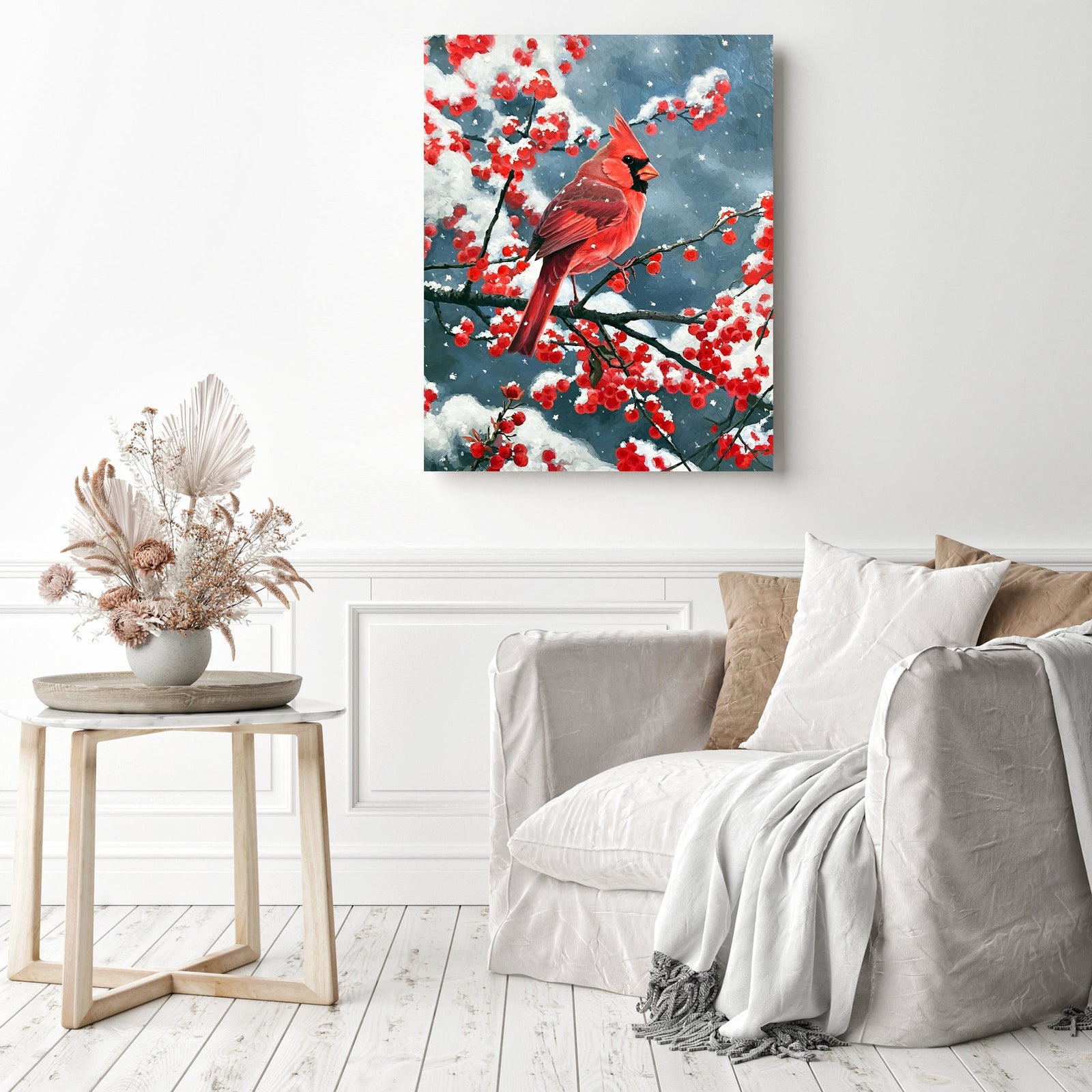 Winter Cardinal | Diamond Painting Displayed as Home Decor