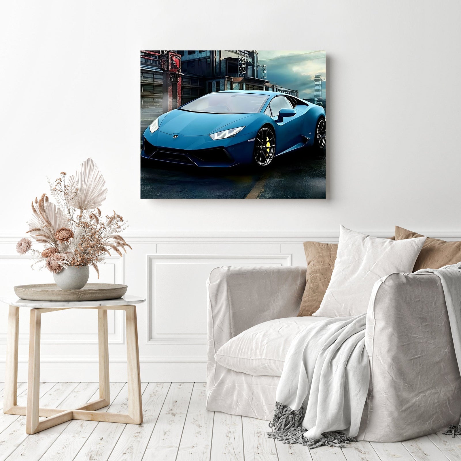 Blue Lamborghini | Diamond Painting Displayed as Home Decor