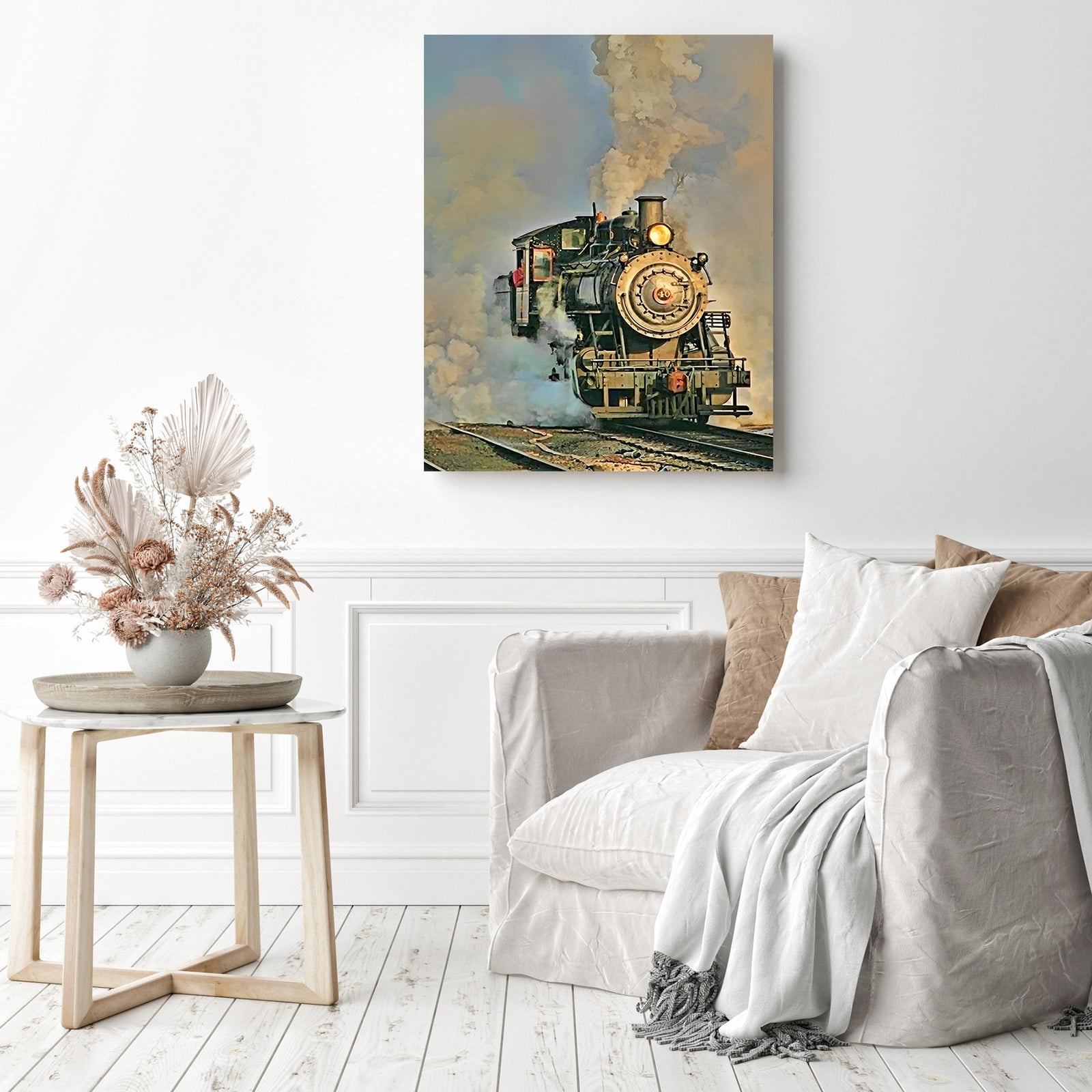 Old Steam Engine Train | Diamond Painting Displayed as Home Decor