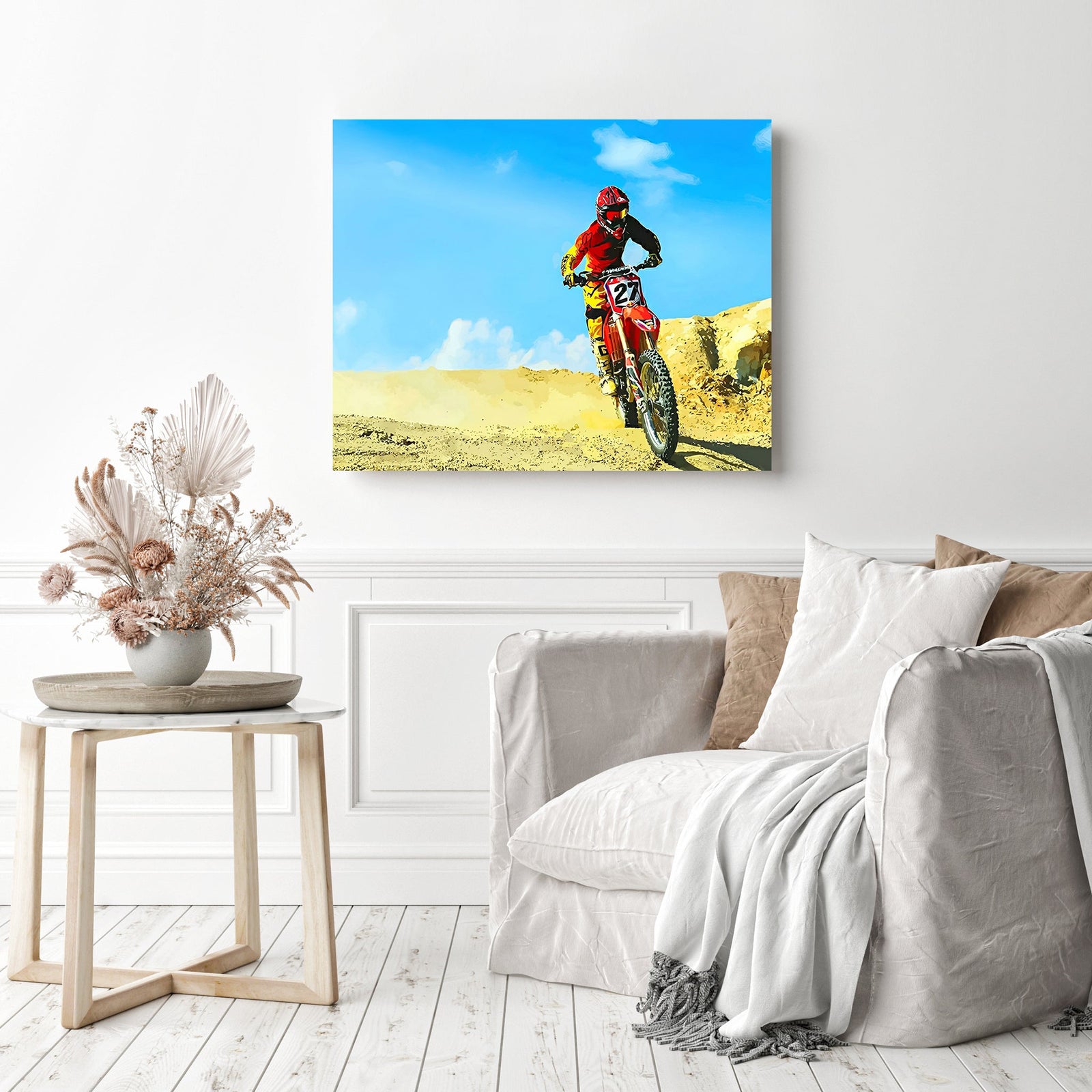 Red Dirt Bike Desert | Diamond Painting Displayed as Home Decor