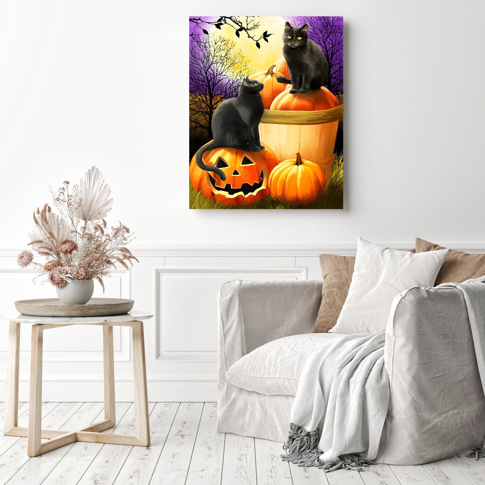 Black Cat Halloween | Diamond Painting Displayed as Home Decor