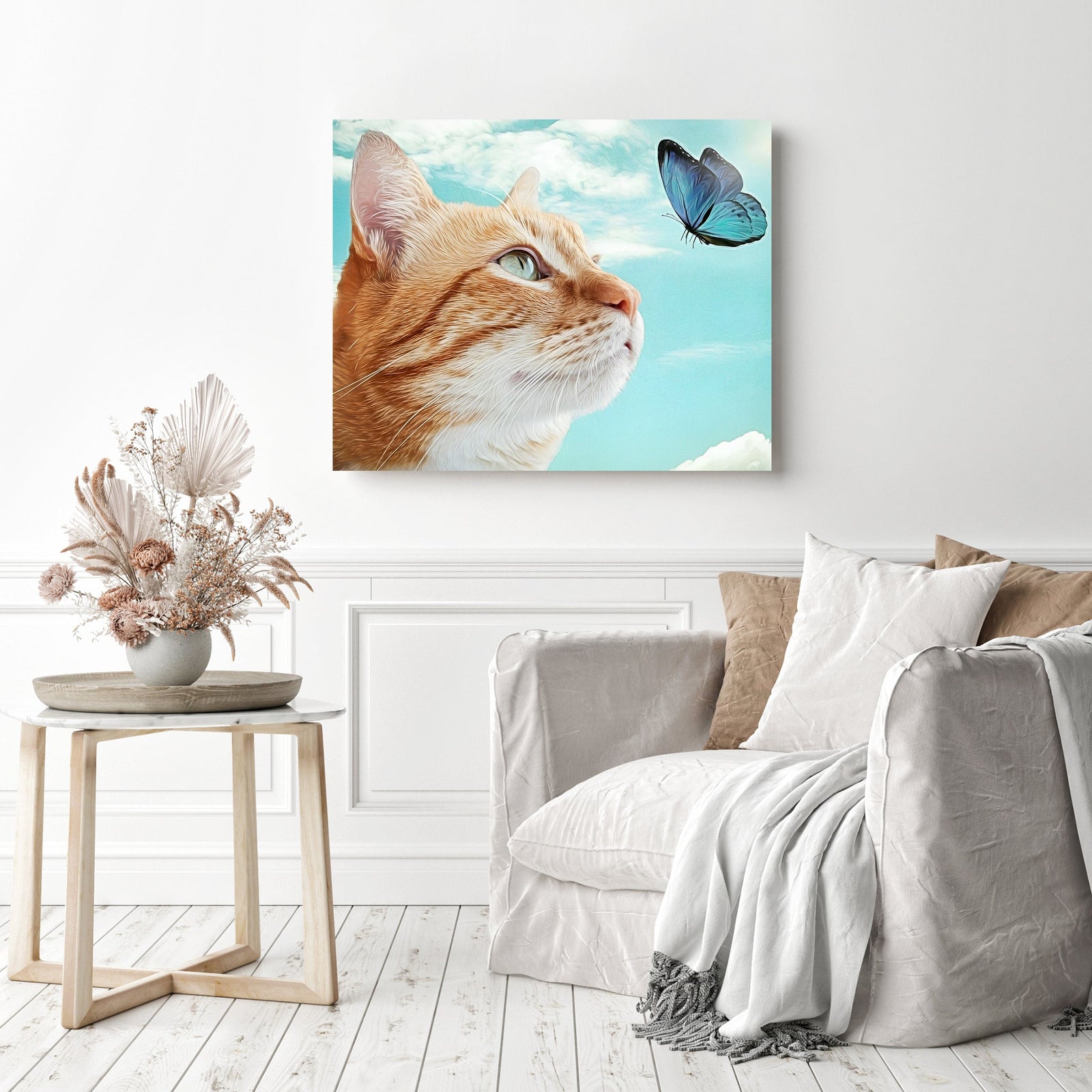 Butterfly and Kitty | Diamond Painting Displayed as Home Decor