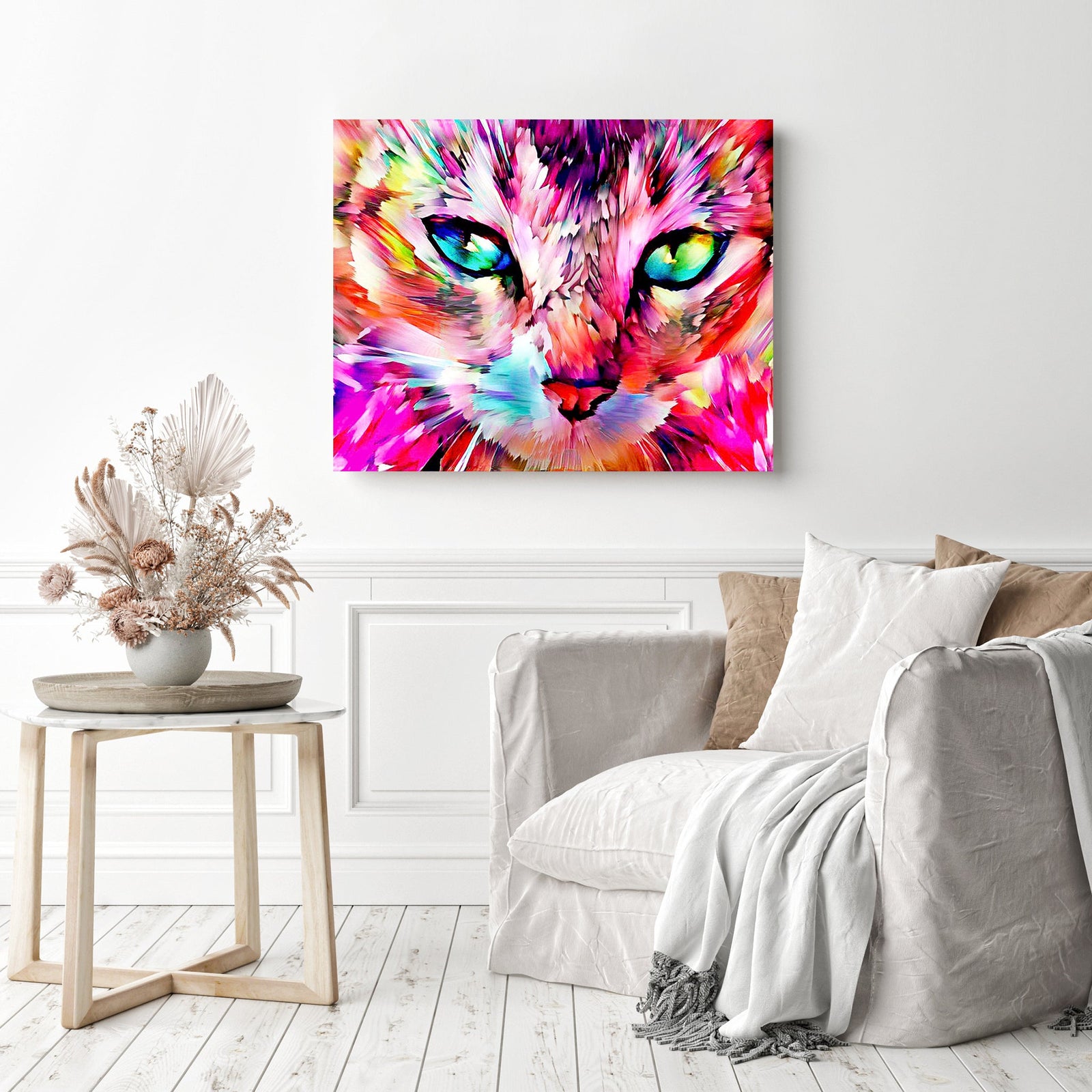 Colorful Abstract Tabby Cat | Diamond Painting Displayed as Home Decor