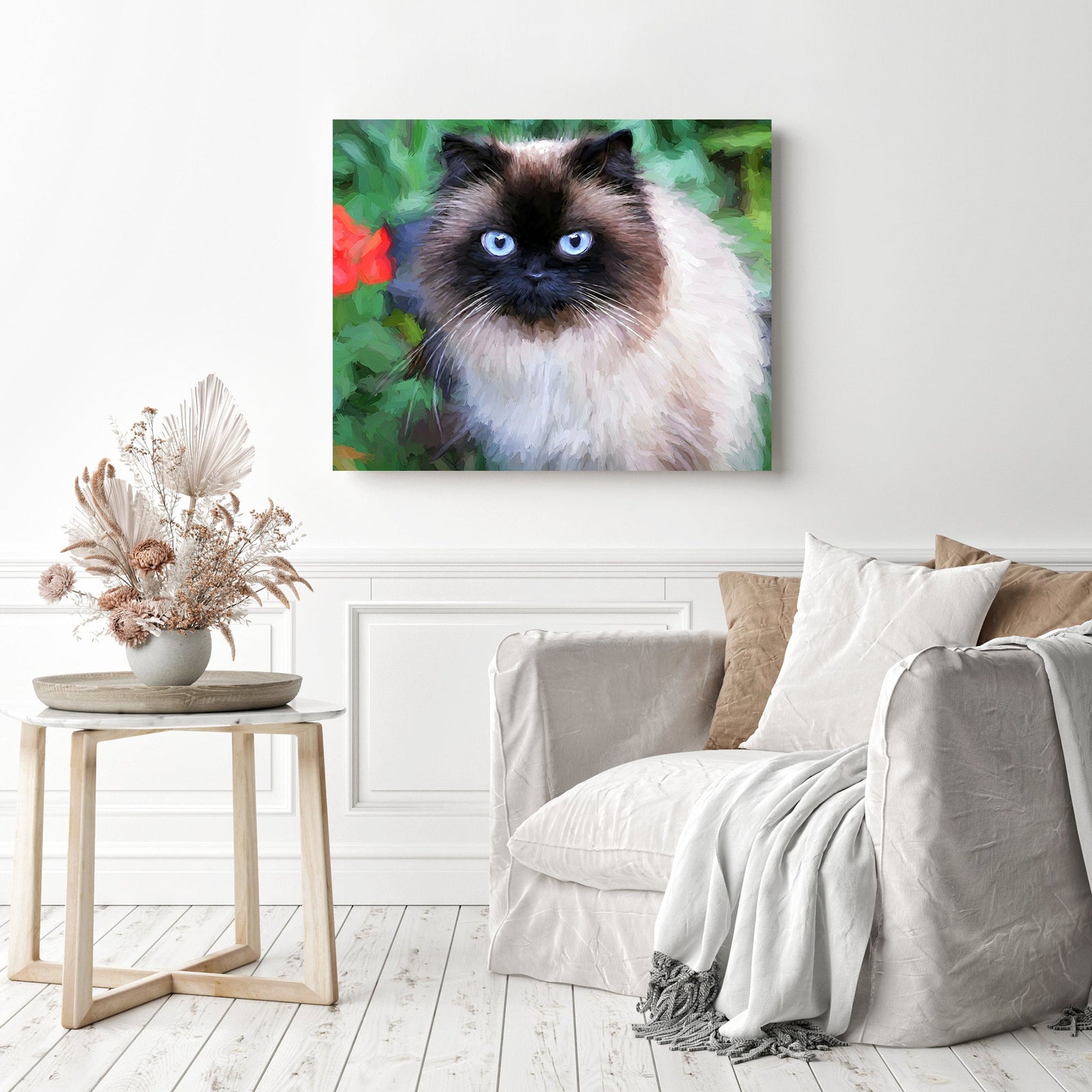 Fluffy Siamese Cat | Diamond Painting Displayed as Home Decor