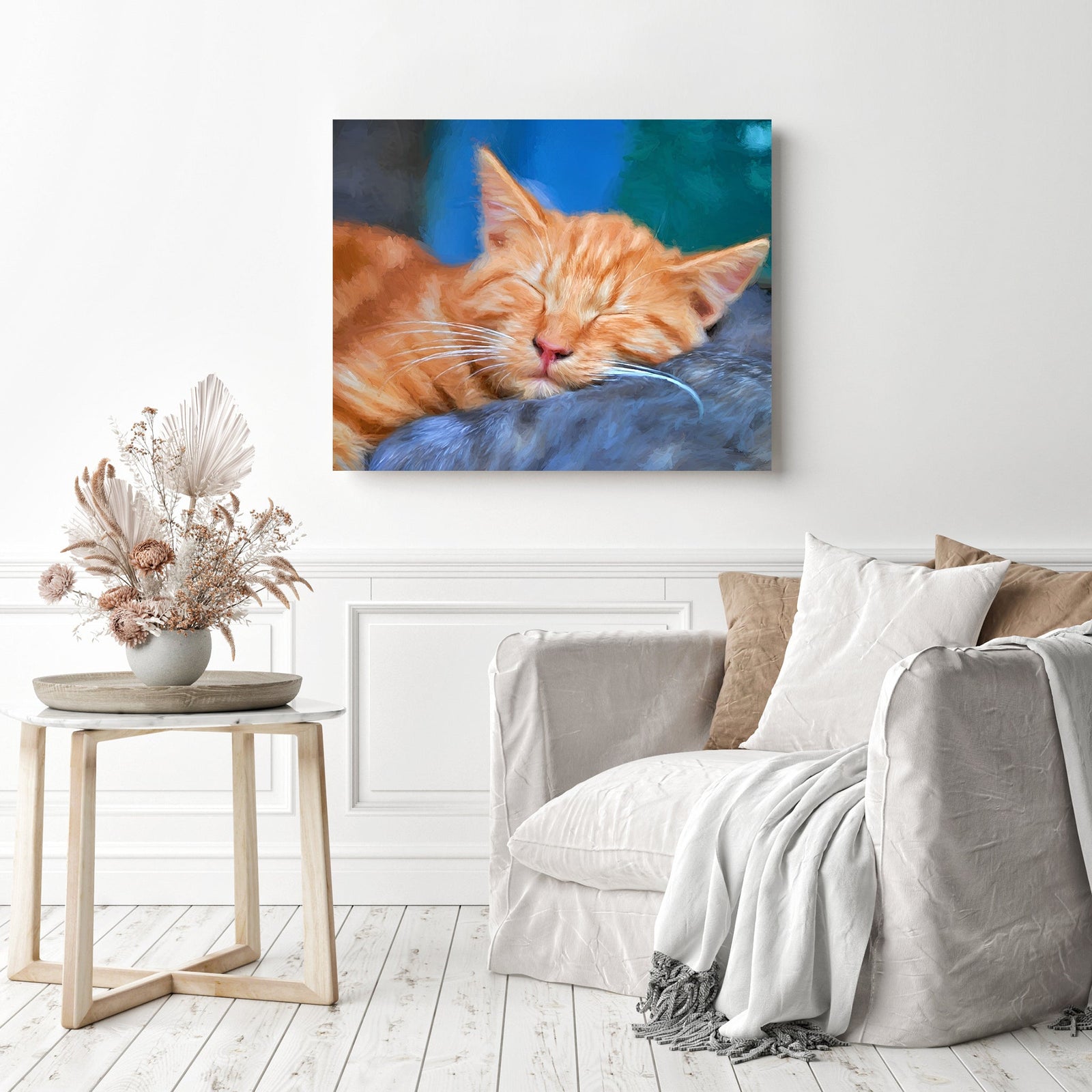 Sleeping Orange Tabby Cat | Diamond Painting Displayed as Home Decor