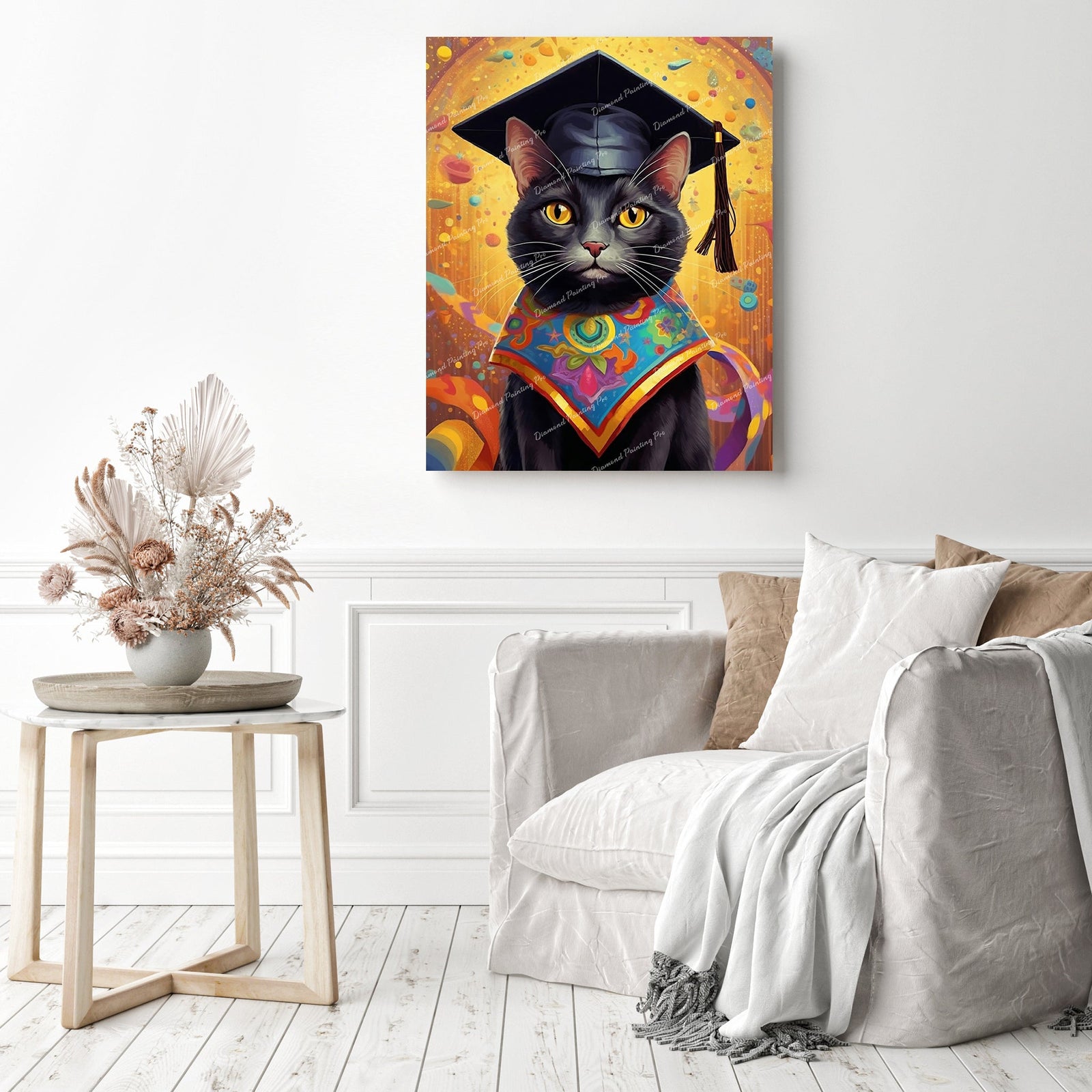 Meowgical Graduation | Diamond Painting Displayed as Home Decor