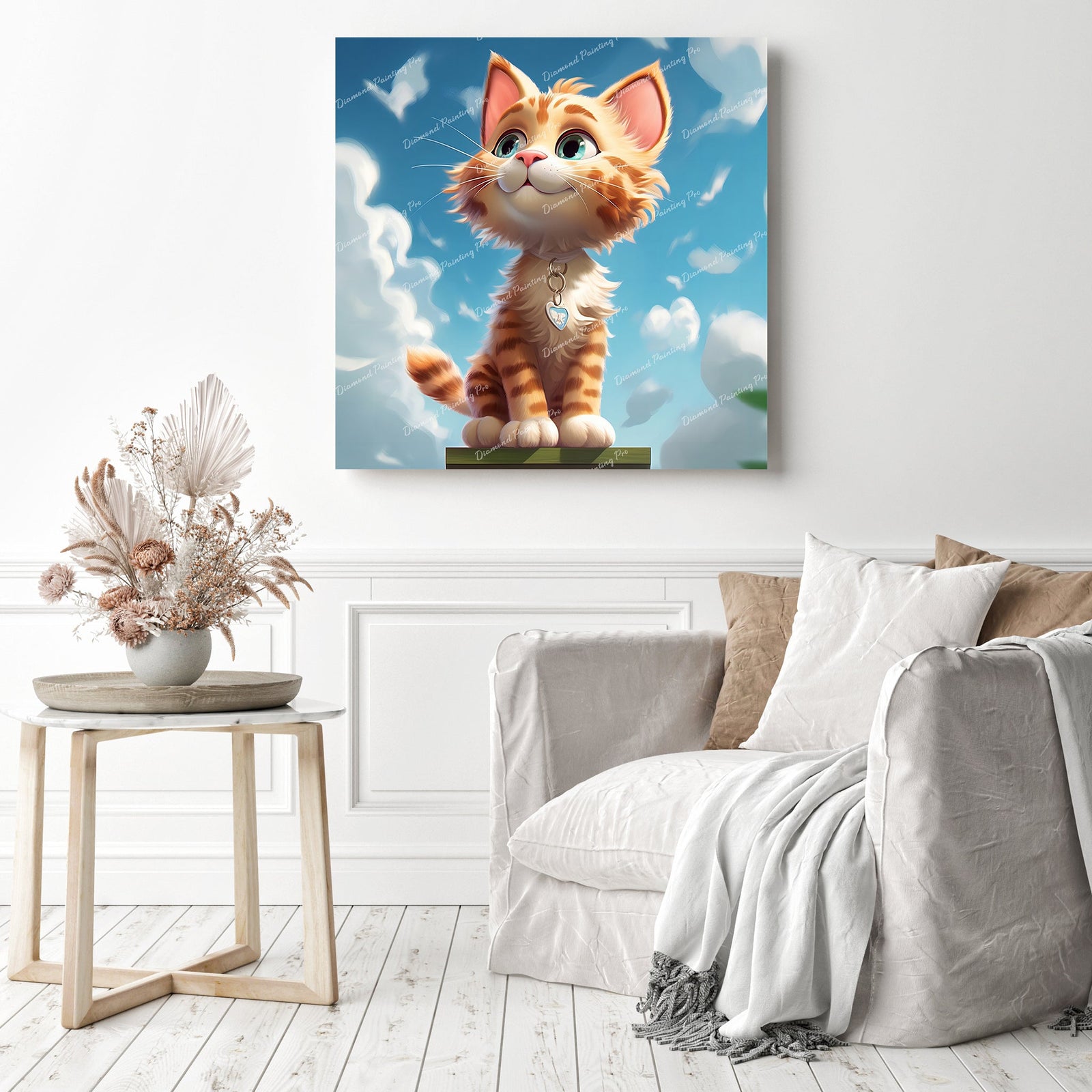 Orange Tabby Cat Gaze | Diamond Painting Displayed as Home Decor