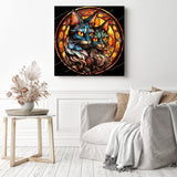 Twin Cat Tempest | Diamond Painting Displayed as Home Decor