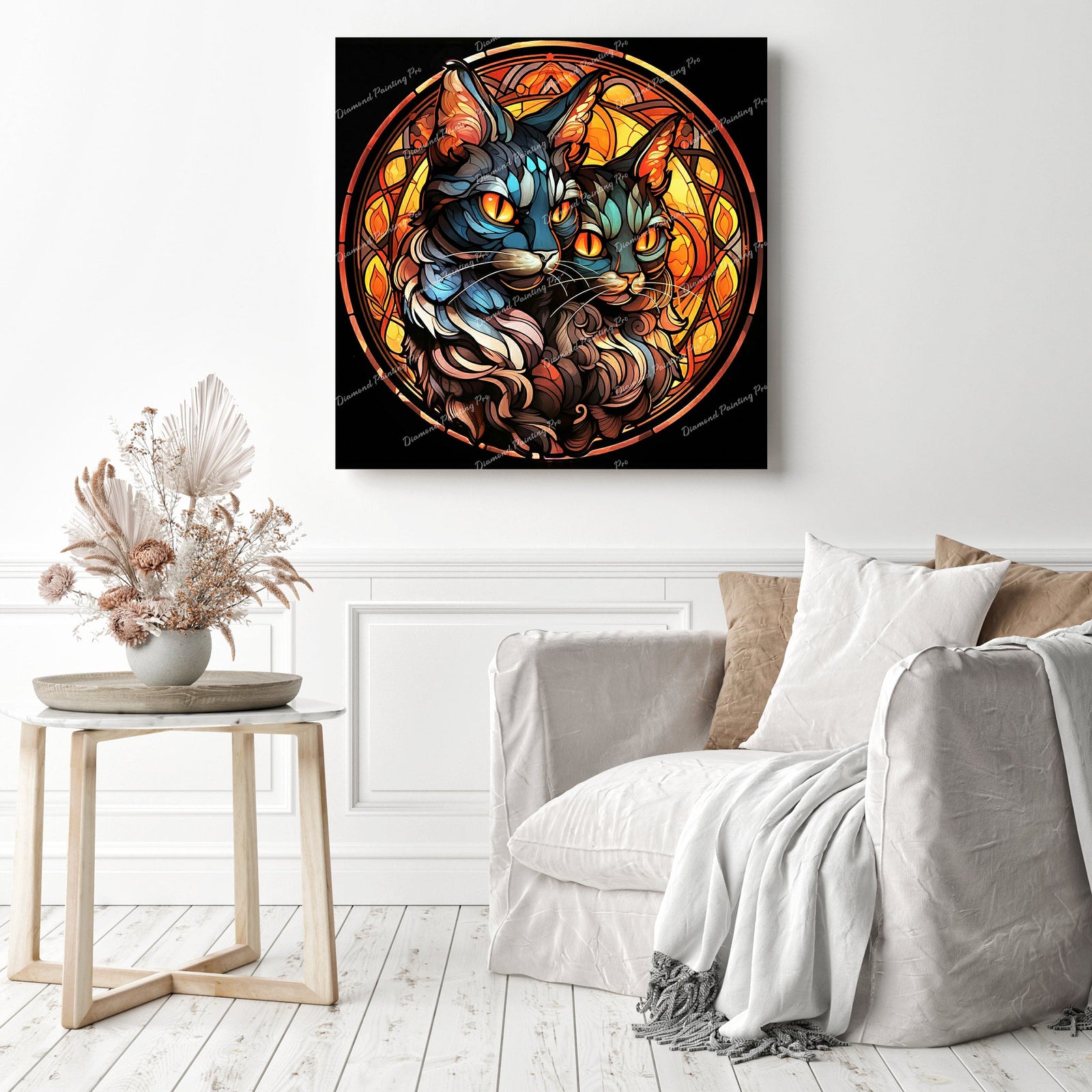 Twin Cat Tempest | Diamond Painting Displayed as Home Decor