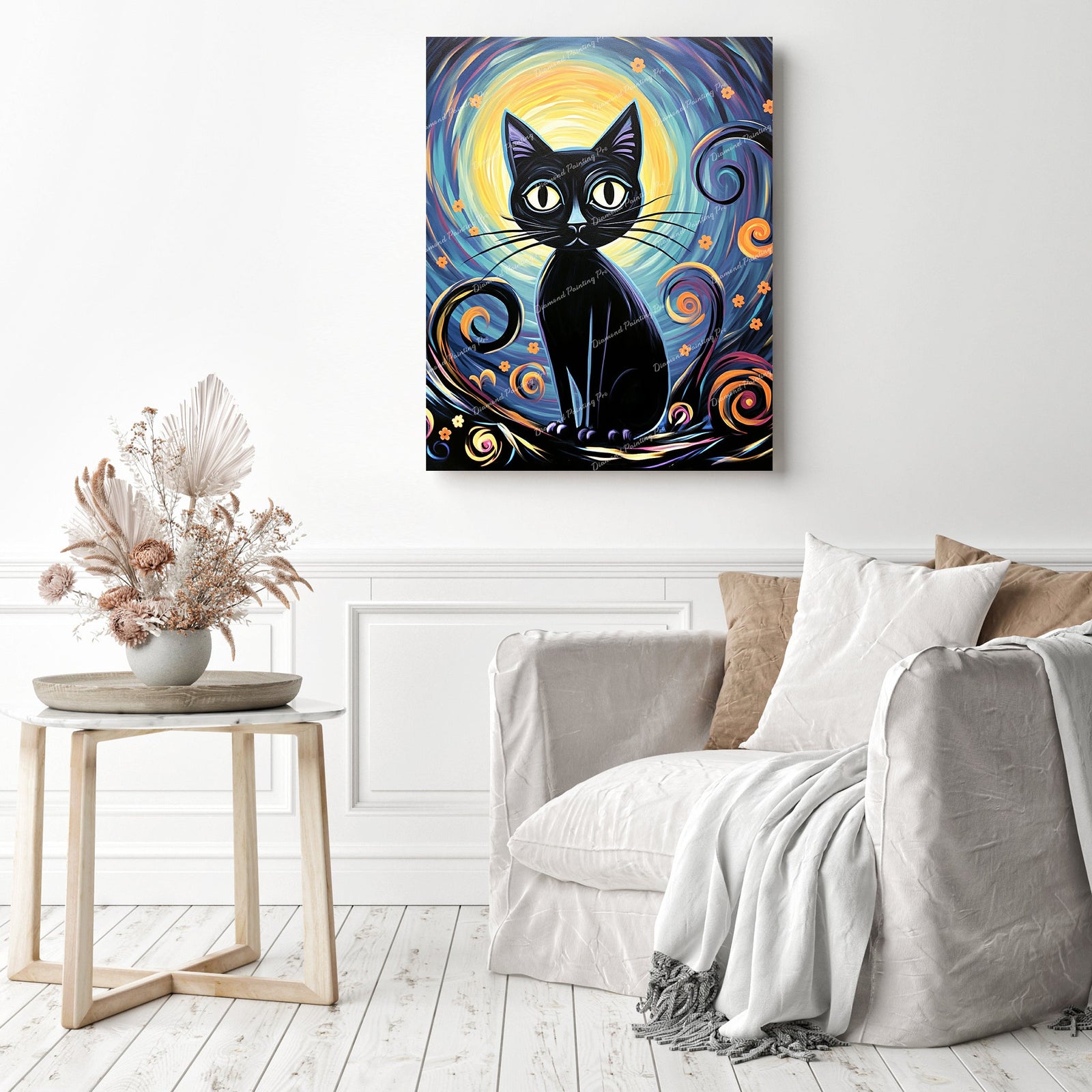 Kitty Dreams | Diamond Painting Displayed as Home Decor