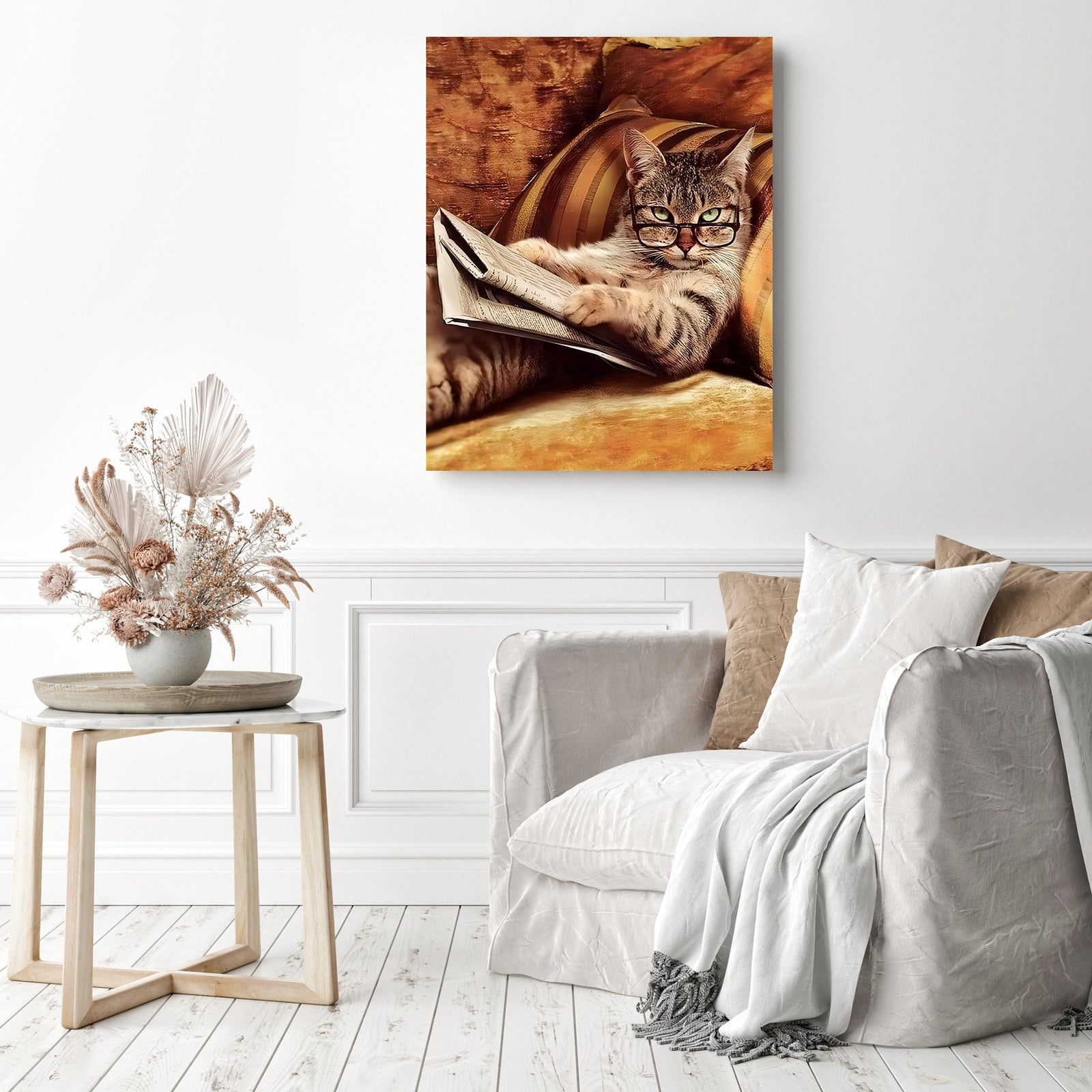 Cat Reading Times | Diamond Painting Displayed as Home Decor