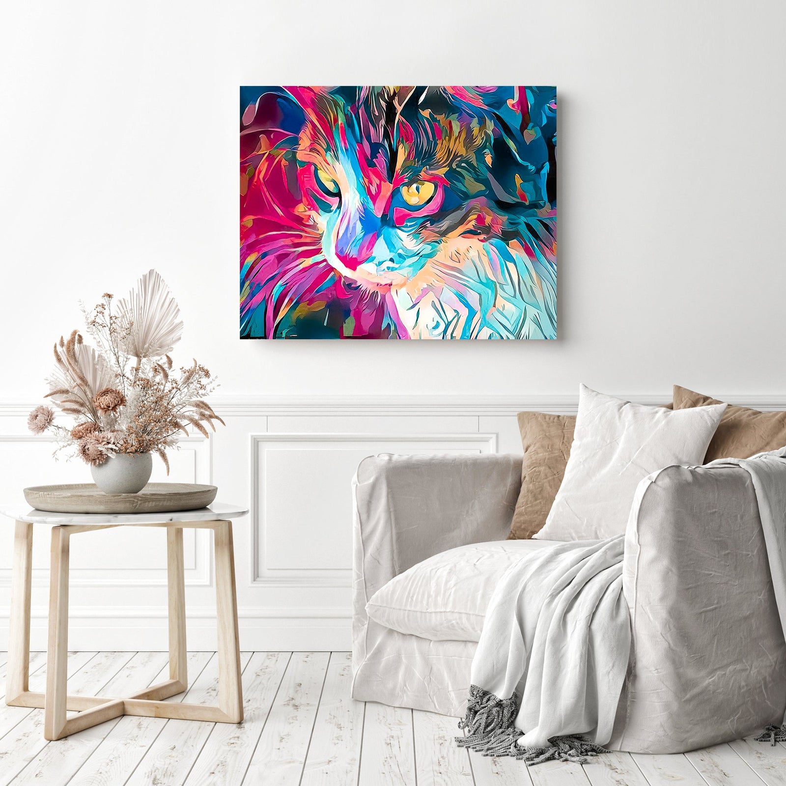 Kitty Abstract | Diamond Painting Displayed as Home Decor