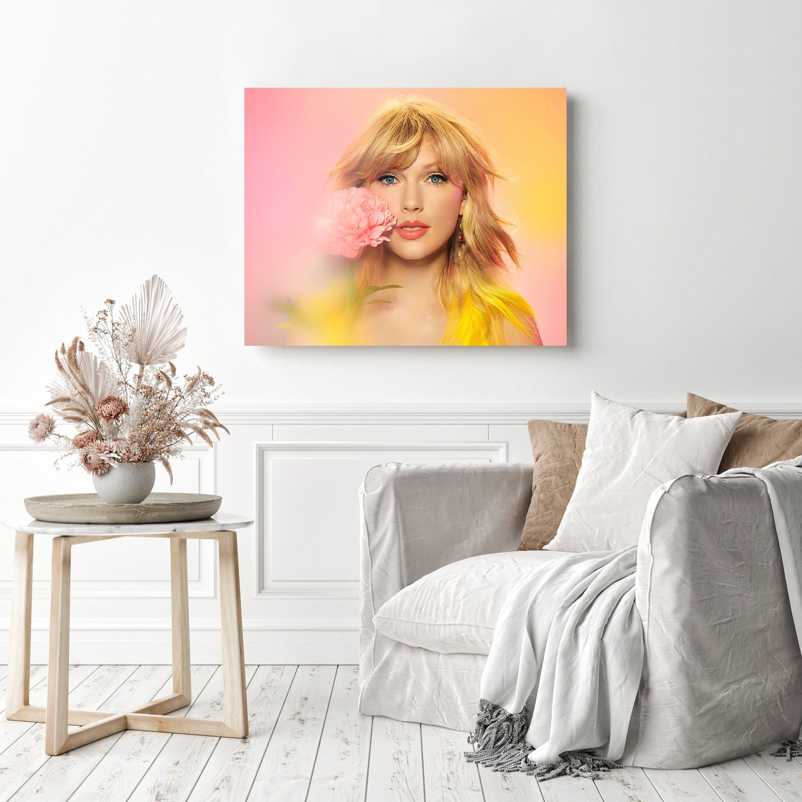 Taylor Swift and Flower | Diamond Painting Displayed as Home Decor