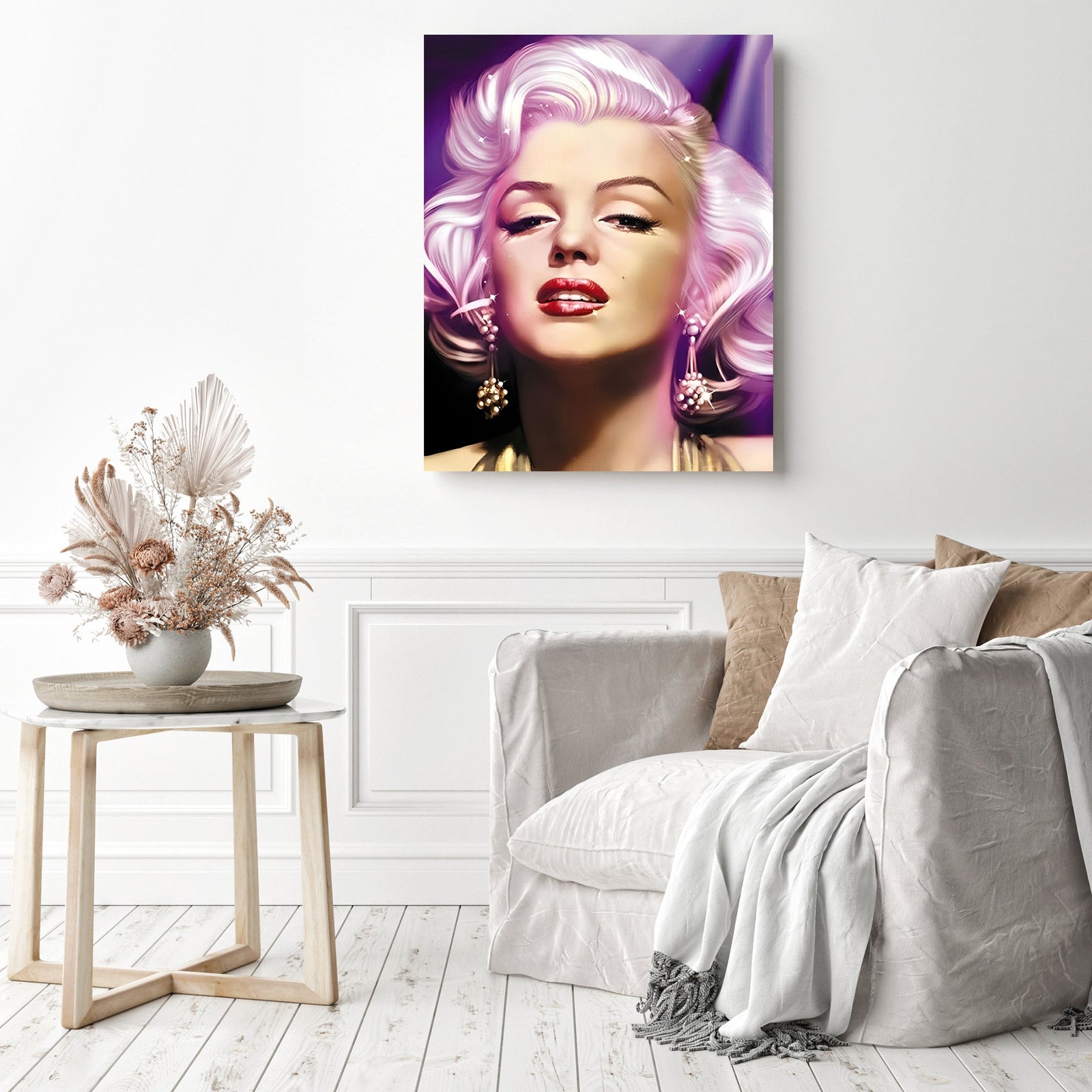 Marilyn Monroe Pink Hair | Diamond Painting Displayed as Home Decor