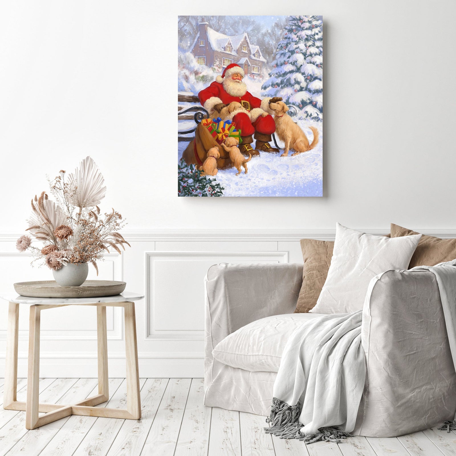 Christmas Puppy Joy | Diamond Painting Displayed as Home Decor