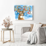 Christmas Deer and Birds | Diamond Painting Displayed as Home Decor